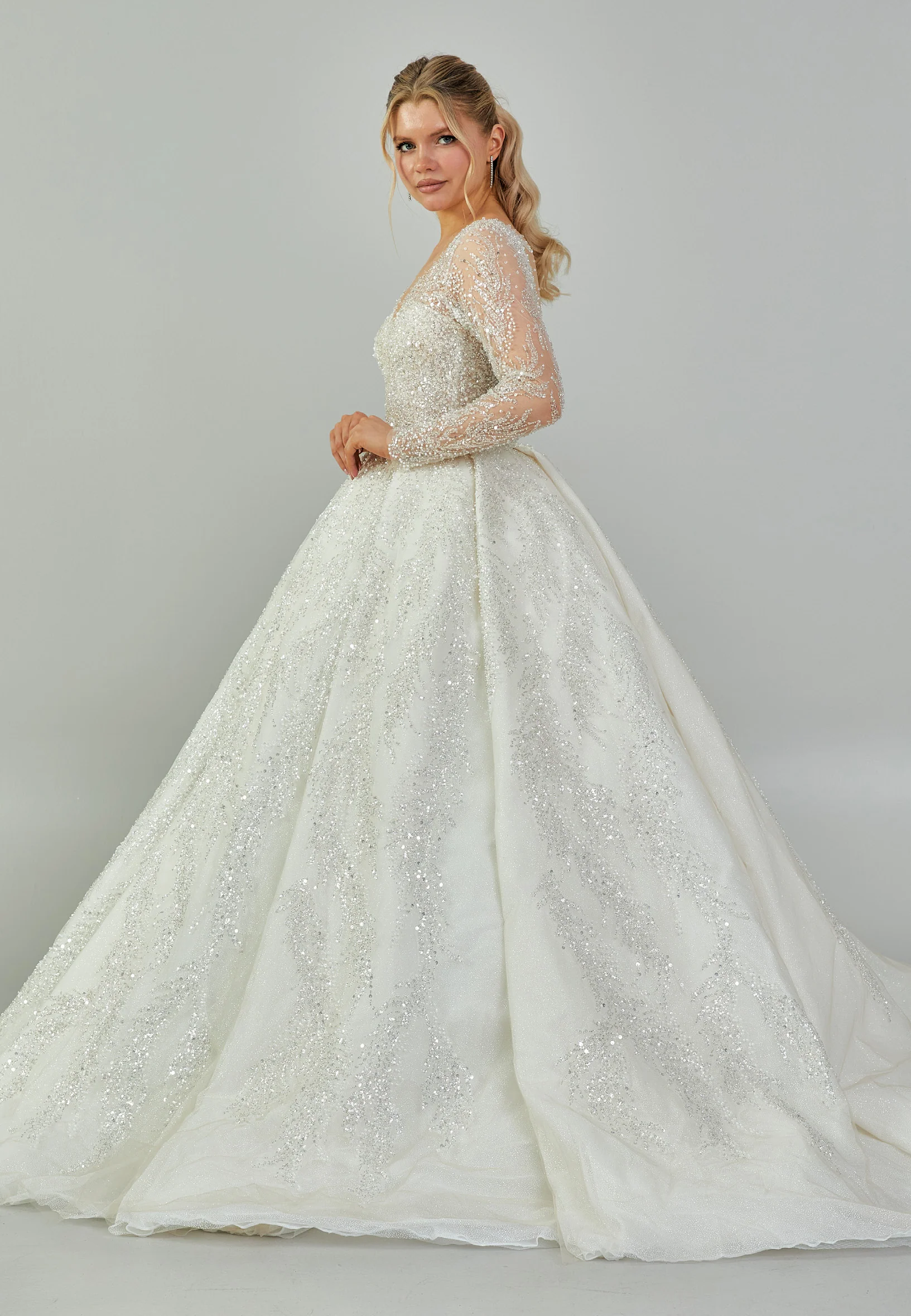 Long Sleeve Maxi Sequin Regular Wedding Dress abb2301243-1 - Image 6