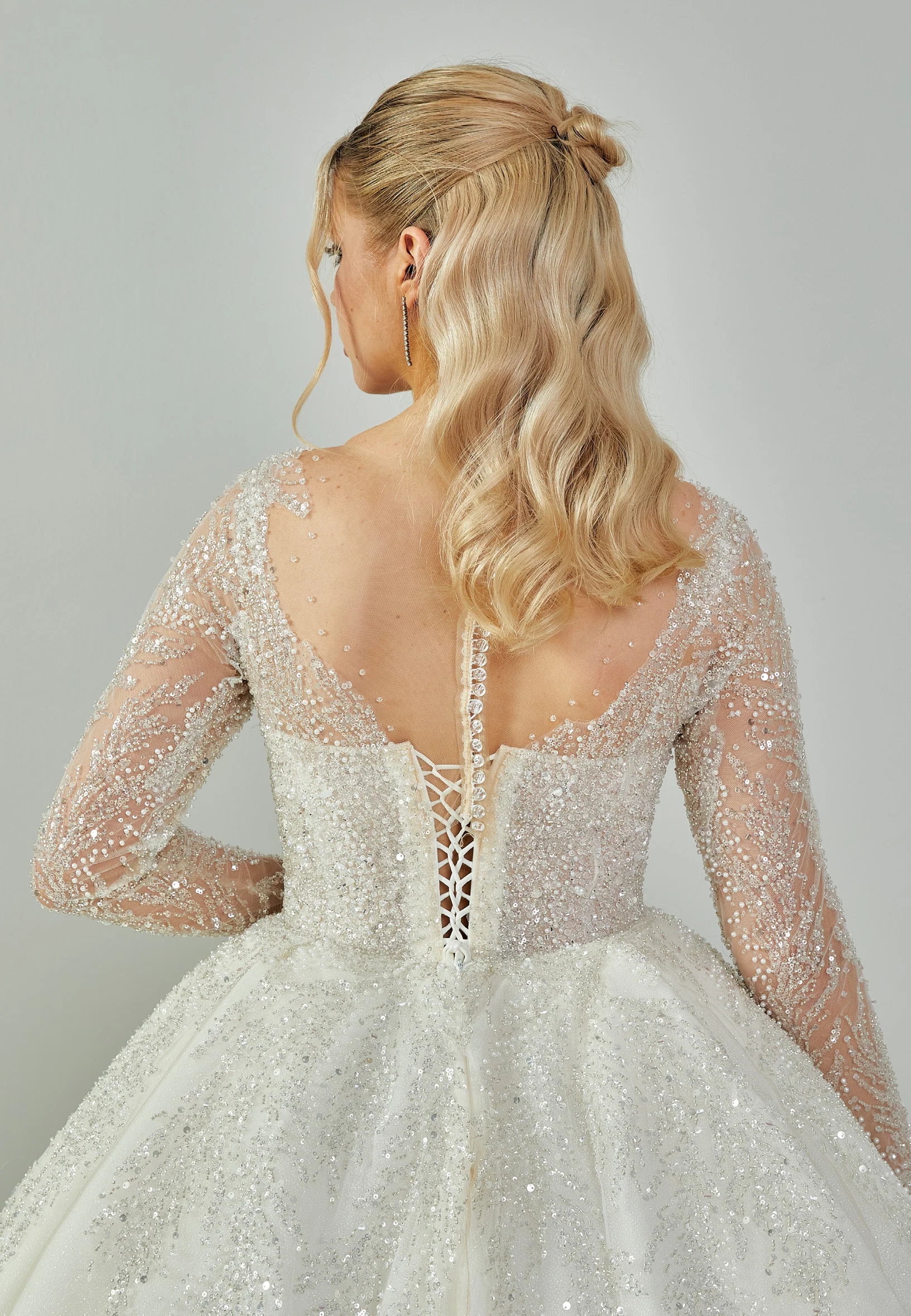 Long Sleeve Maxi Sequin Regular Wedding Dress abb2301243-1 - Image 8