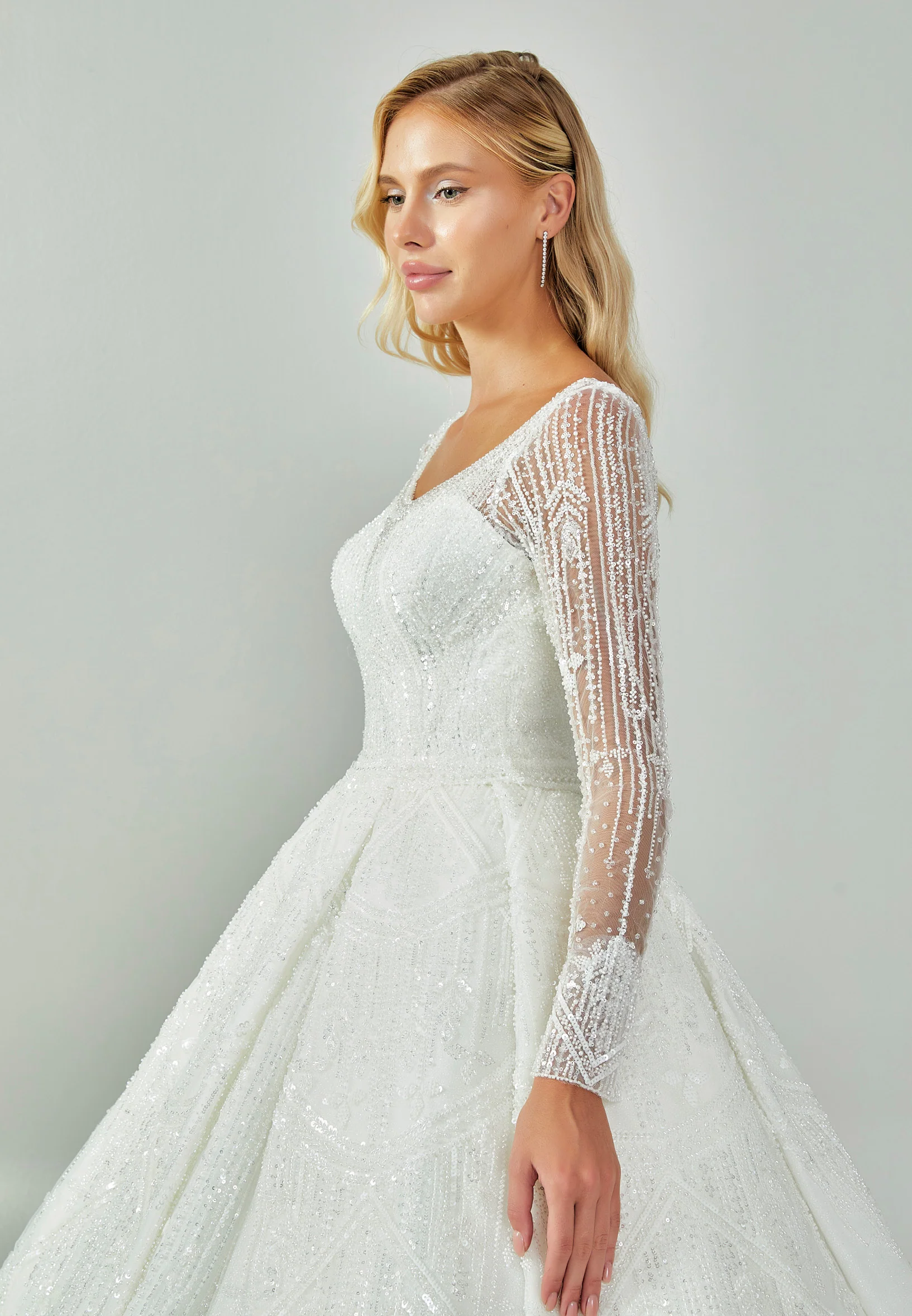 Long Sleeve Maxi Sequin Regular Wedding Dress abb2301246 - Image 2