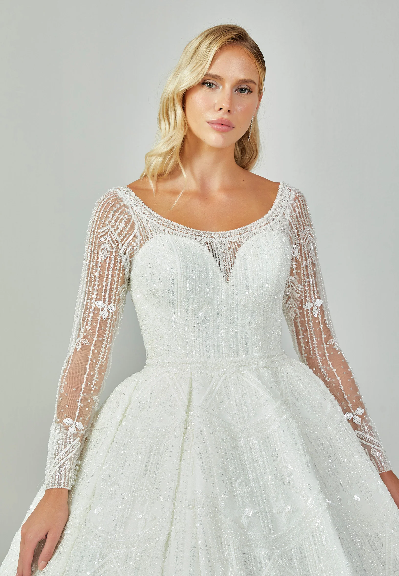 Long Sleeve Maxi Sequin Regular Wedding Dress abb2301246 - Image 3