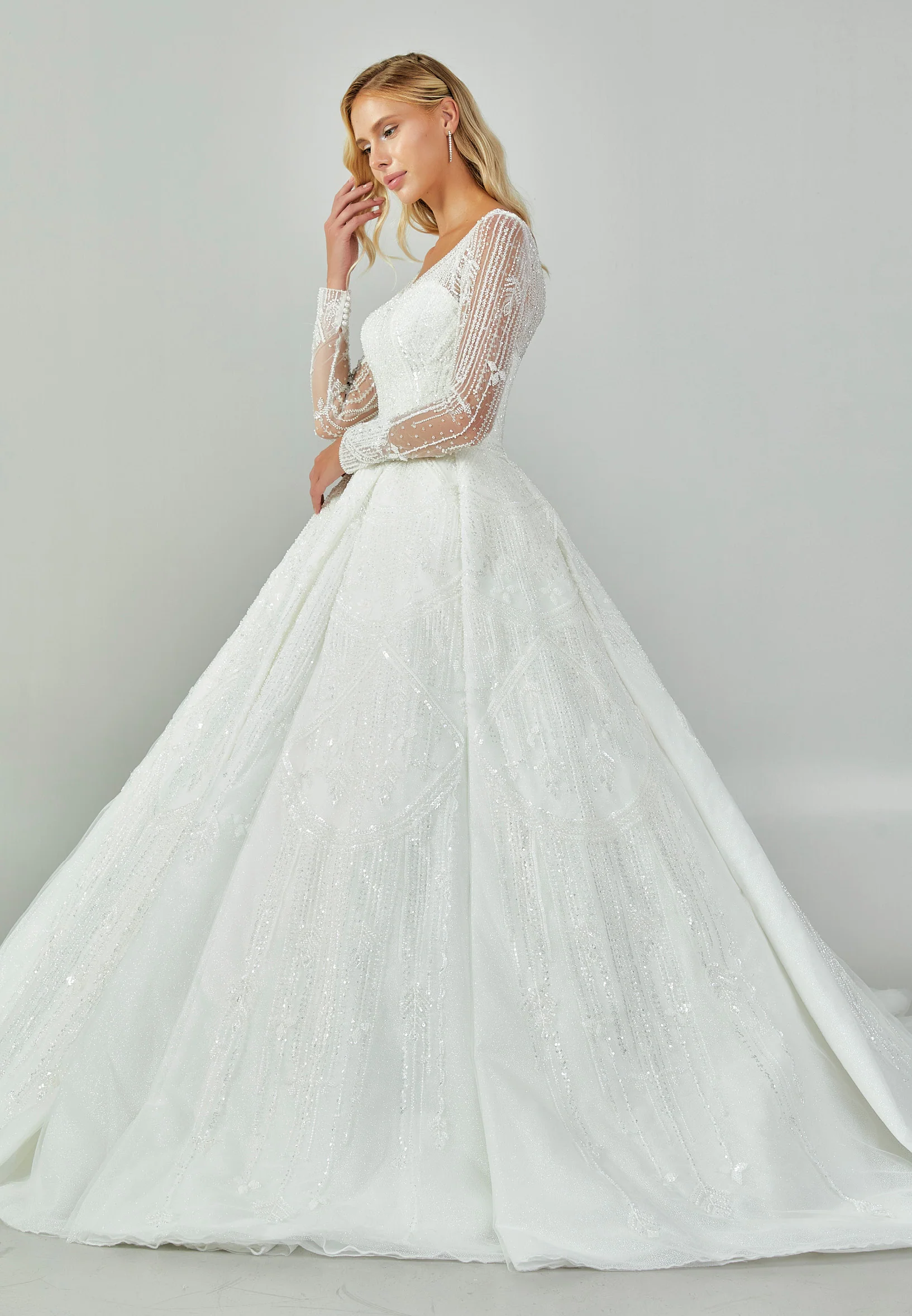Long Sleeve Maxi Sequin Regular Wedding Dress abb2301246 - Image 6