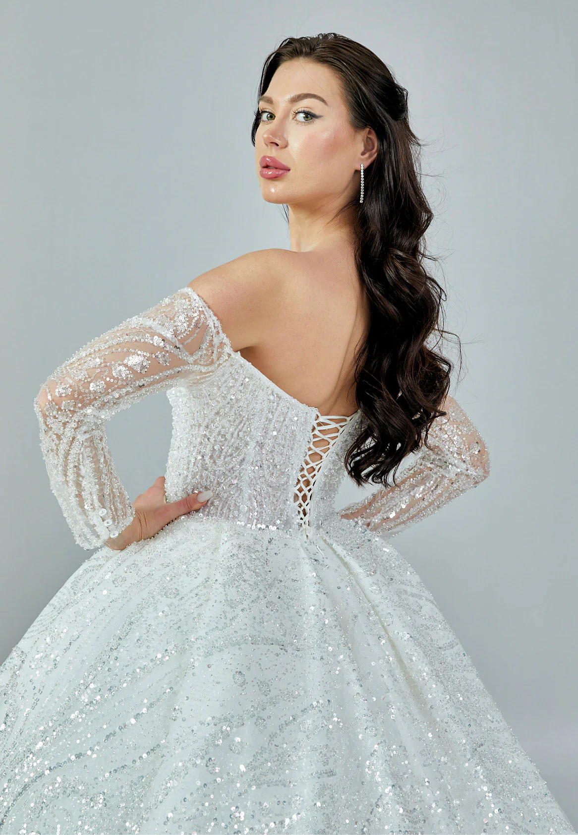 Long Sleeve Maxi Sequin Regular Wedding Dress abb23017 - Image 3