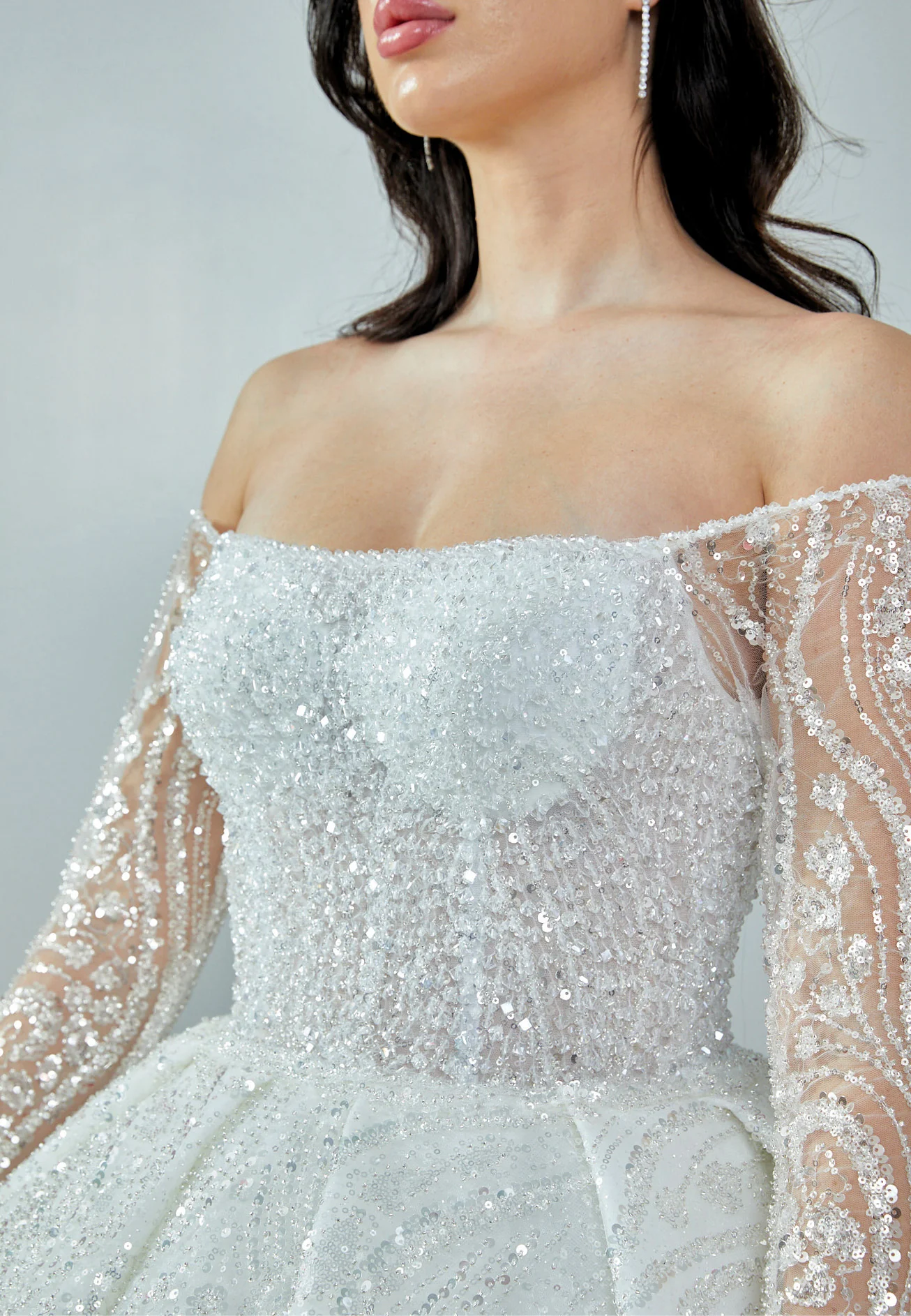 Long Sleeve Maxi Sequin Regular Wedding Dress abb23017 - Image 4
