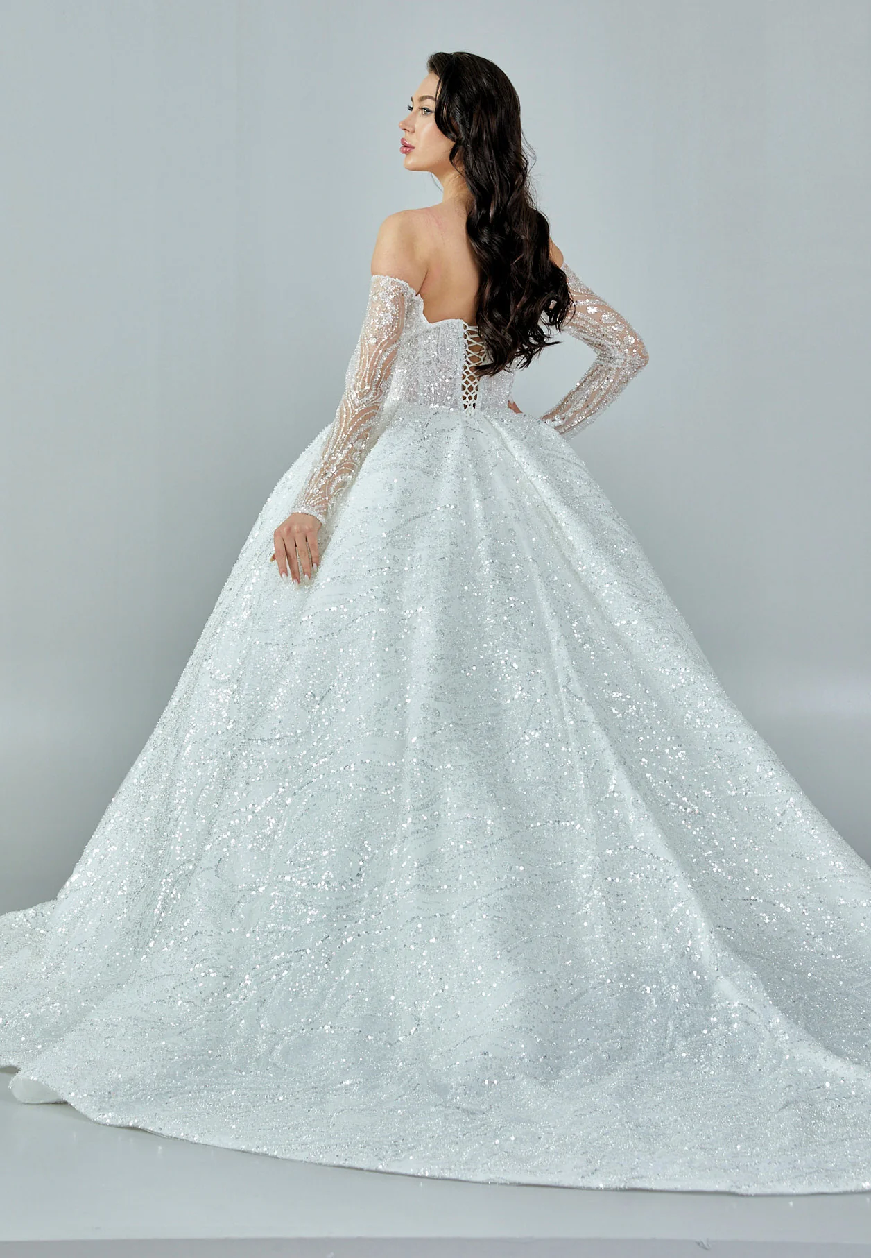 Long Sleeve Maxi Sequin Regular Wedding Dress abb23017 - Image 5