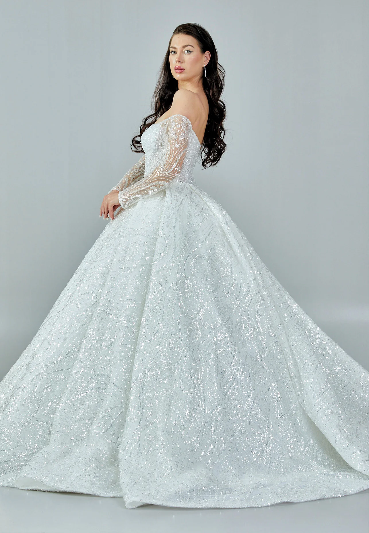 Long Sleeve Maxi Sequin Regular Wedding Dress abb23017 - Image 6