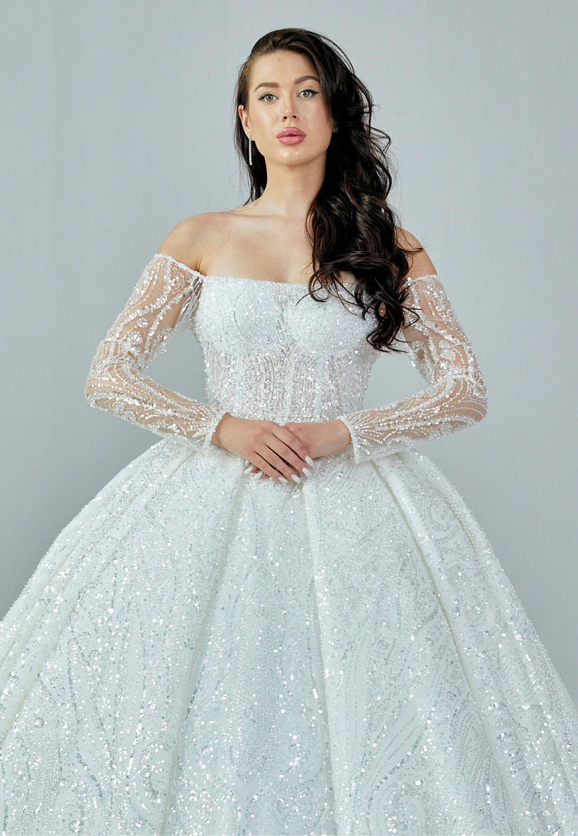 Long Sleeve Maxi Sequin Regular Wedding Dress abb23017 - Image 7
