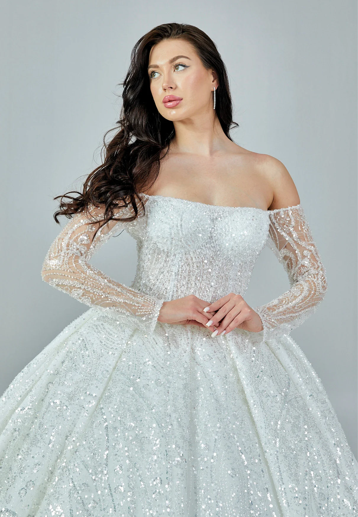 Long Sleeve Maxi Sequin Regular Wedding Dress abb23017 - Image 8