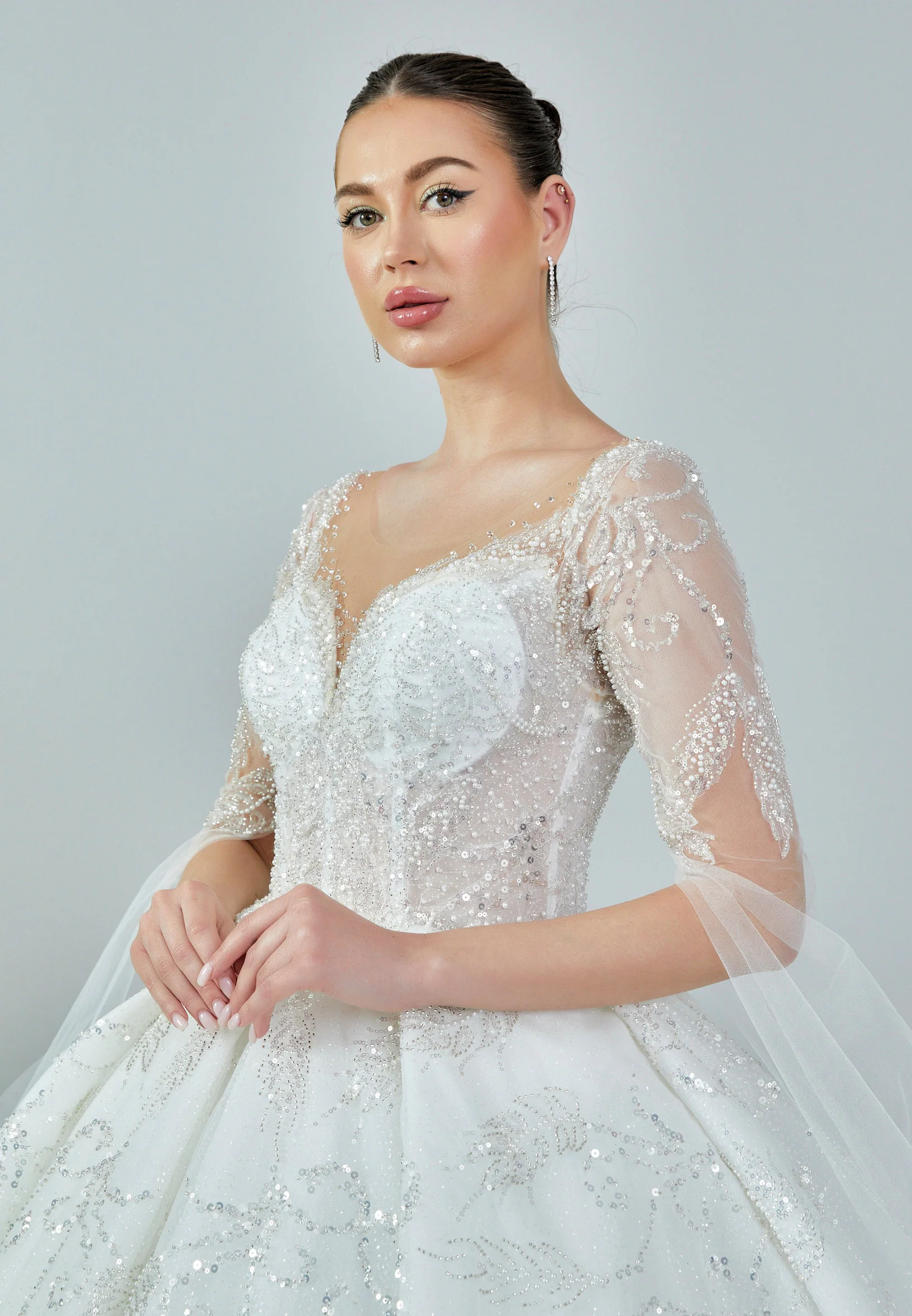 Long Sleeve Maxi Sequin Regular Wedding Dress abb23031 - Image 2