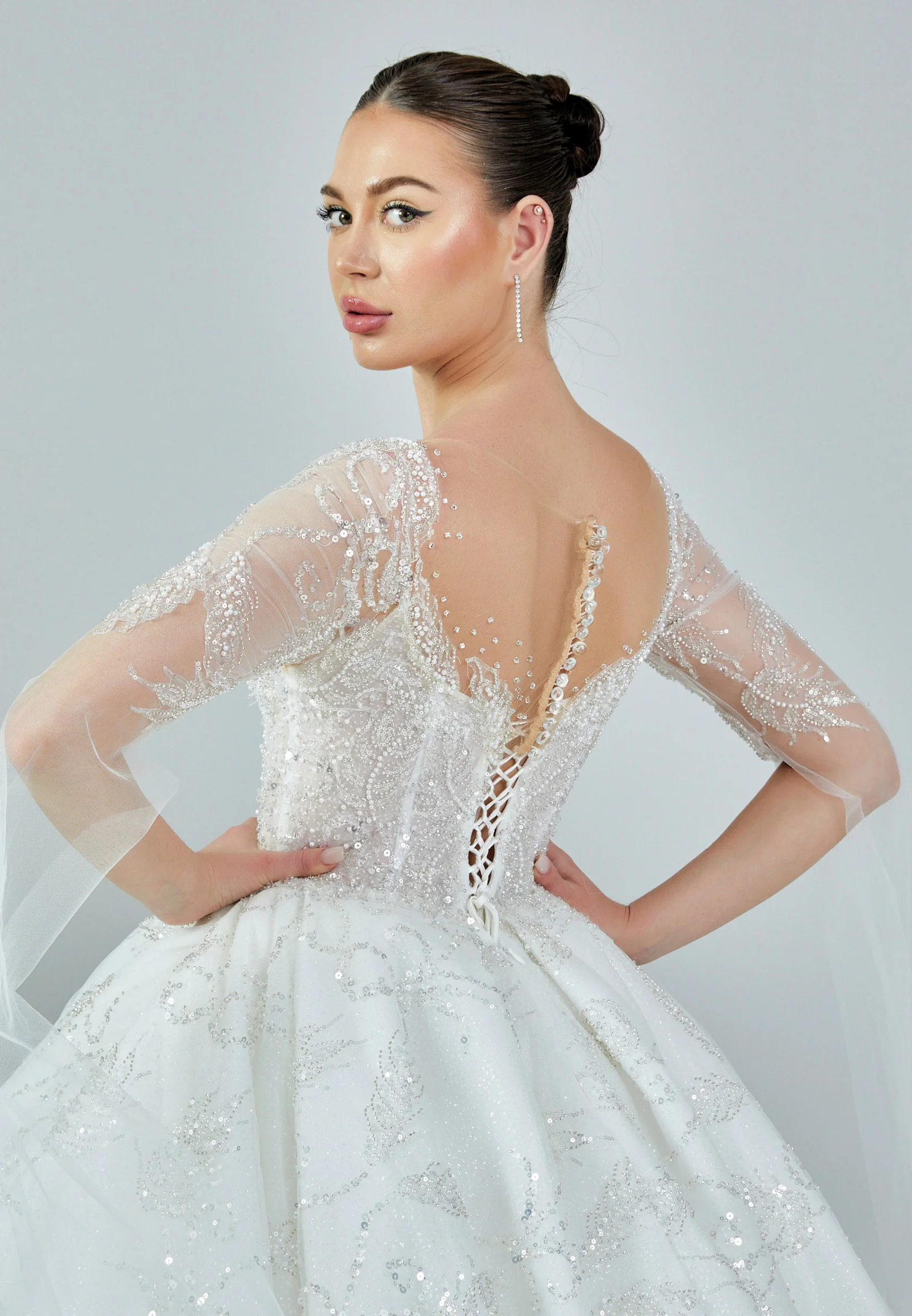 Long Sleeve Maxi Sequin Regular Wedding Dress abb23031 - Image 3