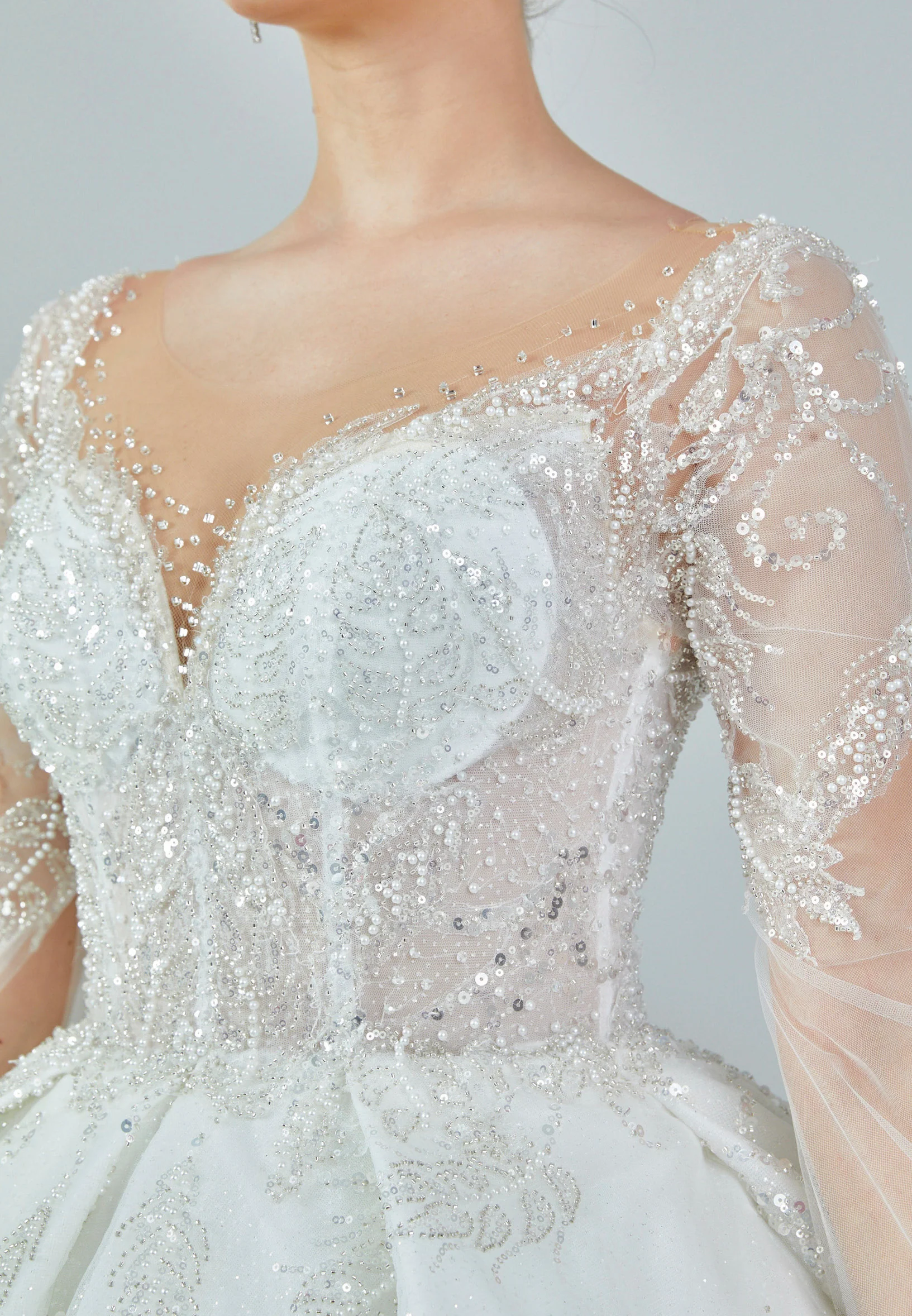 Long Sleeve Maxi Sequin Regular Wedding Dress abb23031 - Image 4