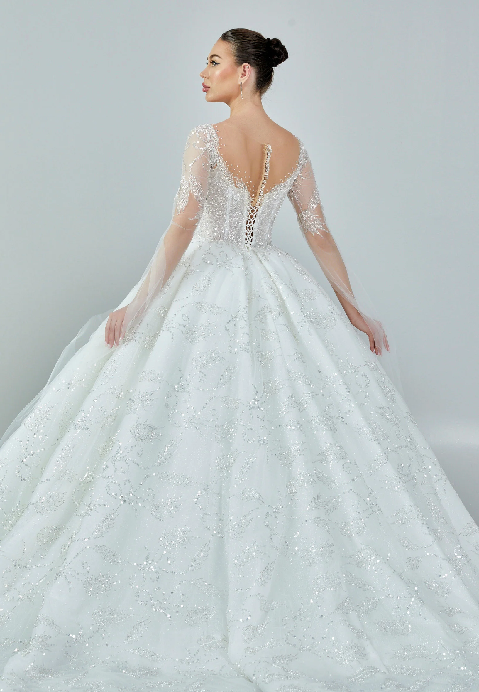 Long Sleeve Maxi Sequin Regular Wedding Dress abb23031 - Image 5