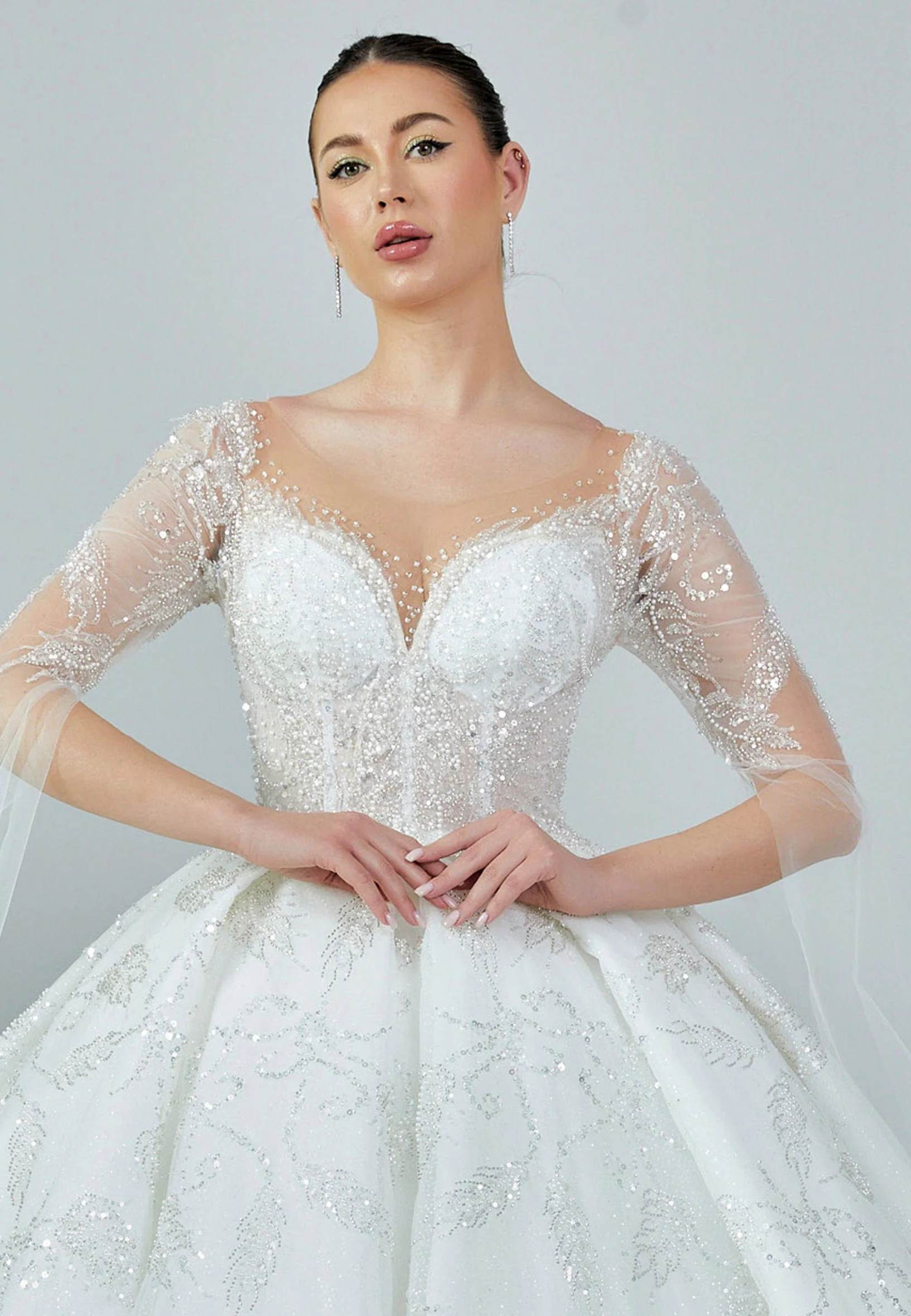 Long Sleeve Maxi Sequin Regular Wedding Dress abb23031 - Image 7