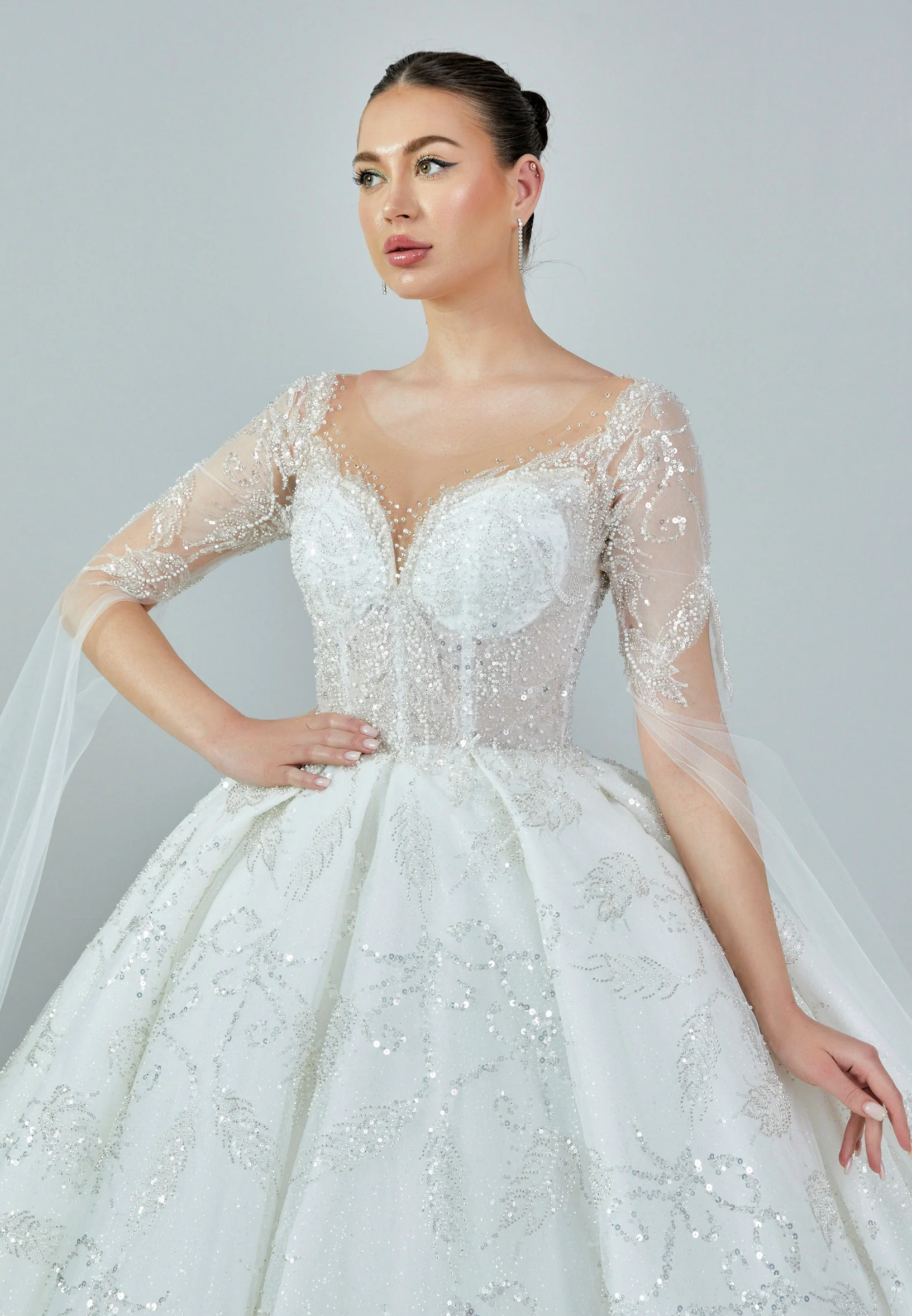 Long Sleeve Maxi Sequin Regular Wedding Dress abb23031 - Image 8