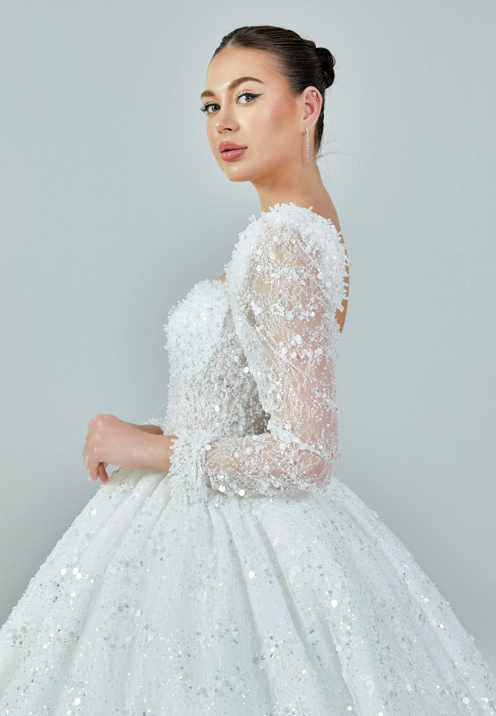 Long Sleeve Maxi Sequin Regular Wedding Dress abb23035 - Image 2
