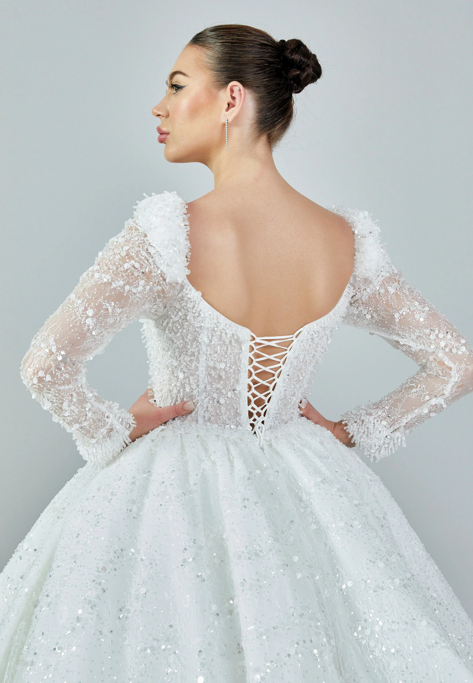 Long Sleeve Maxi Sequin Regular Wedding Dress abb23035 - Image 3