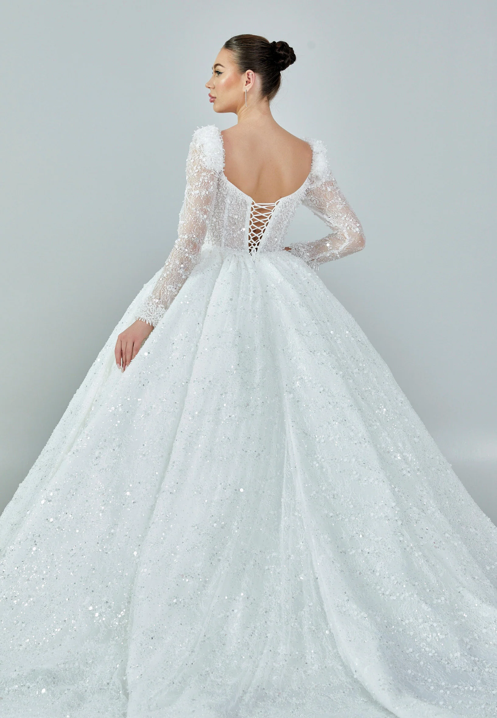 Long Sleeve Maxi Sequin Regular Wedding Dress abb23035 - Image 5
