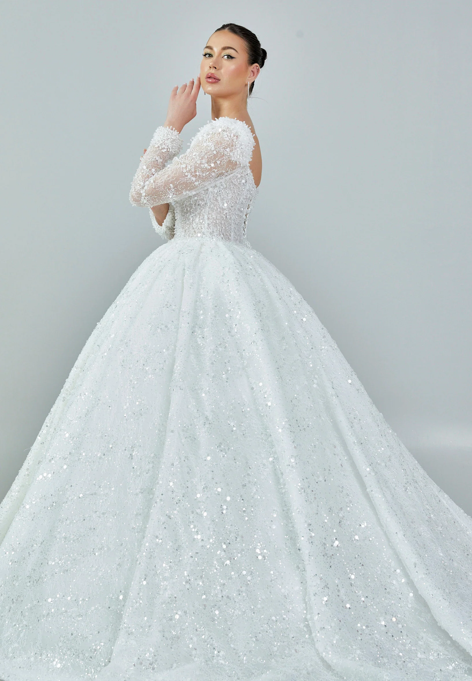 Long Sleeve Maxi Sequin Regular Wedding Dress abb23035 - Image 6