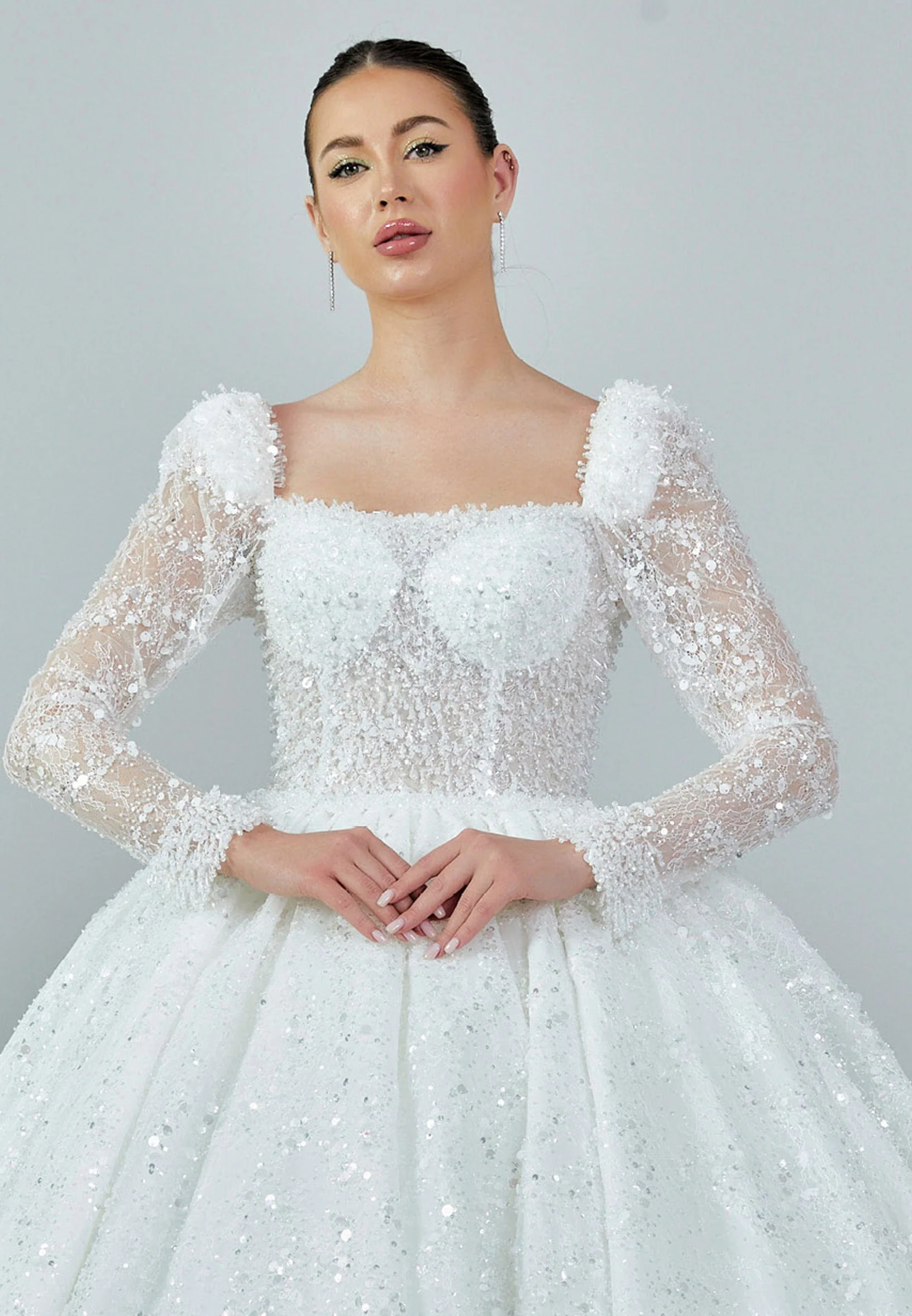 Long Sleeve Maxi Sequin Regular Wedding Dress abb23035 - Image 7