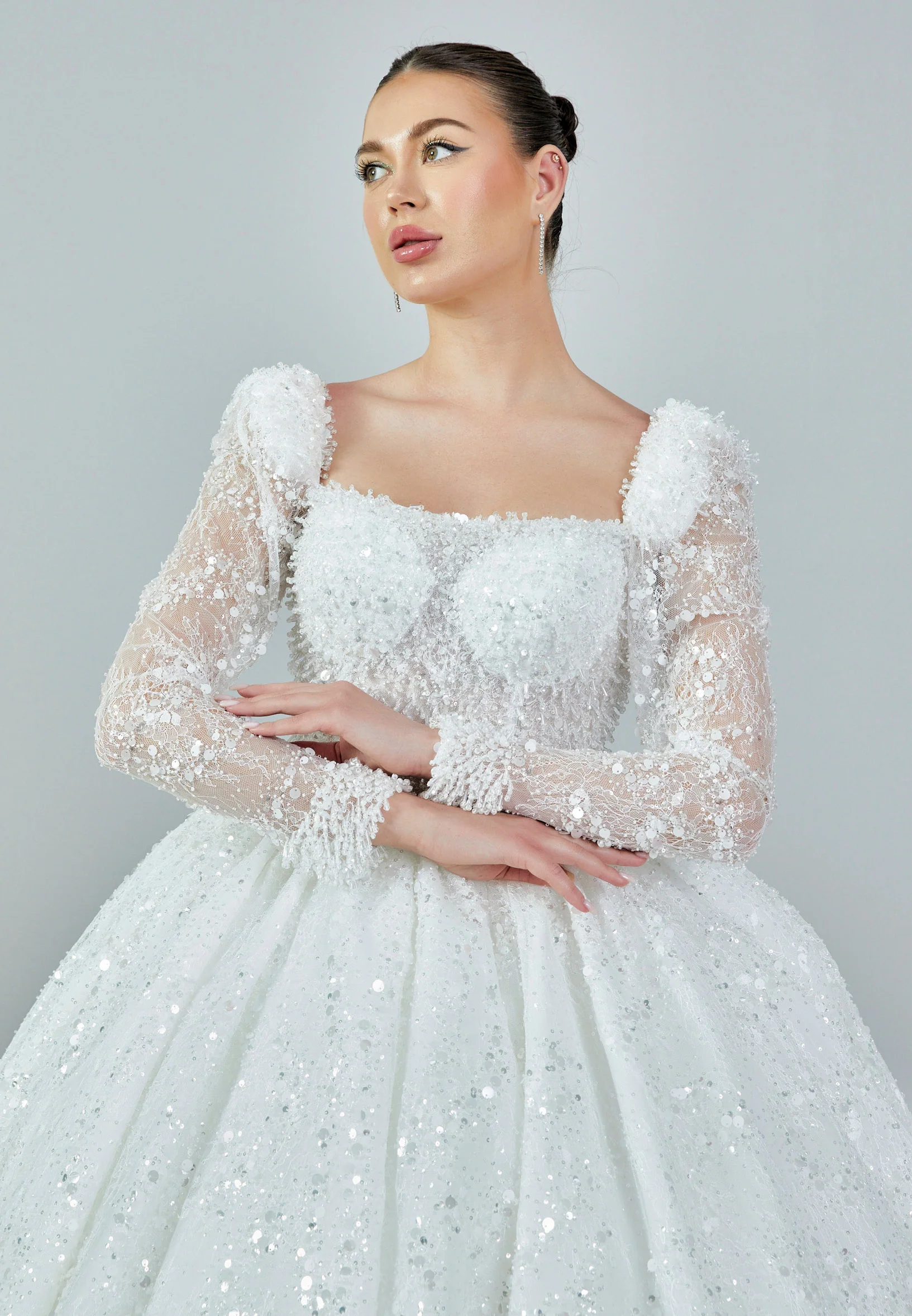 Long Sleeve Maxi Sequin Regular Wedding Dress abb23035 - Image 8