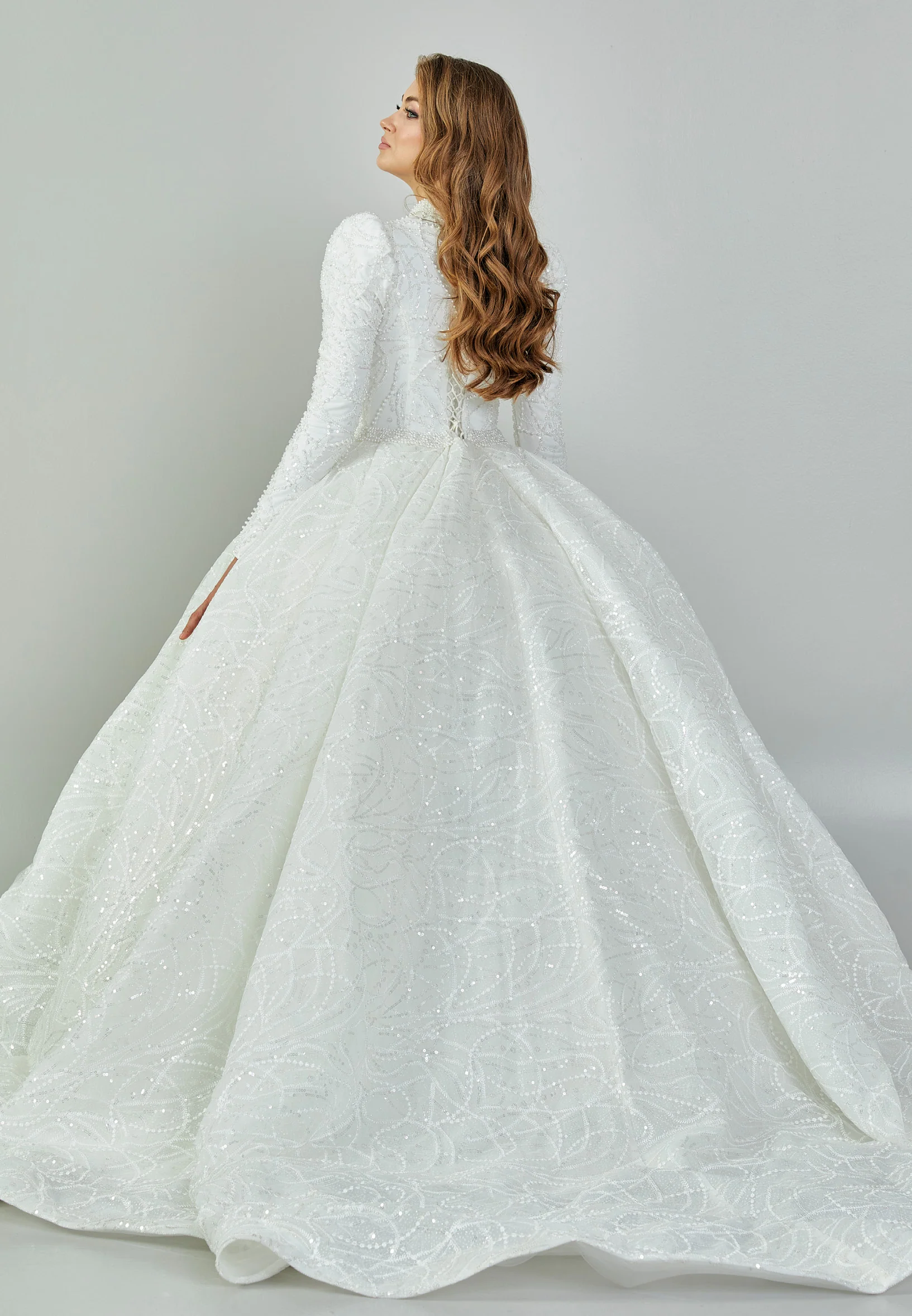 Long Sleeve Maxi Sequin Regular Wedding Dress abb23039 - Image 5