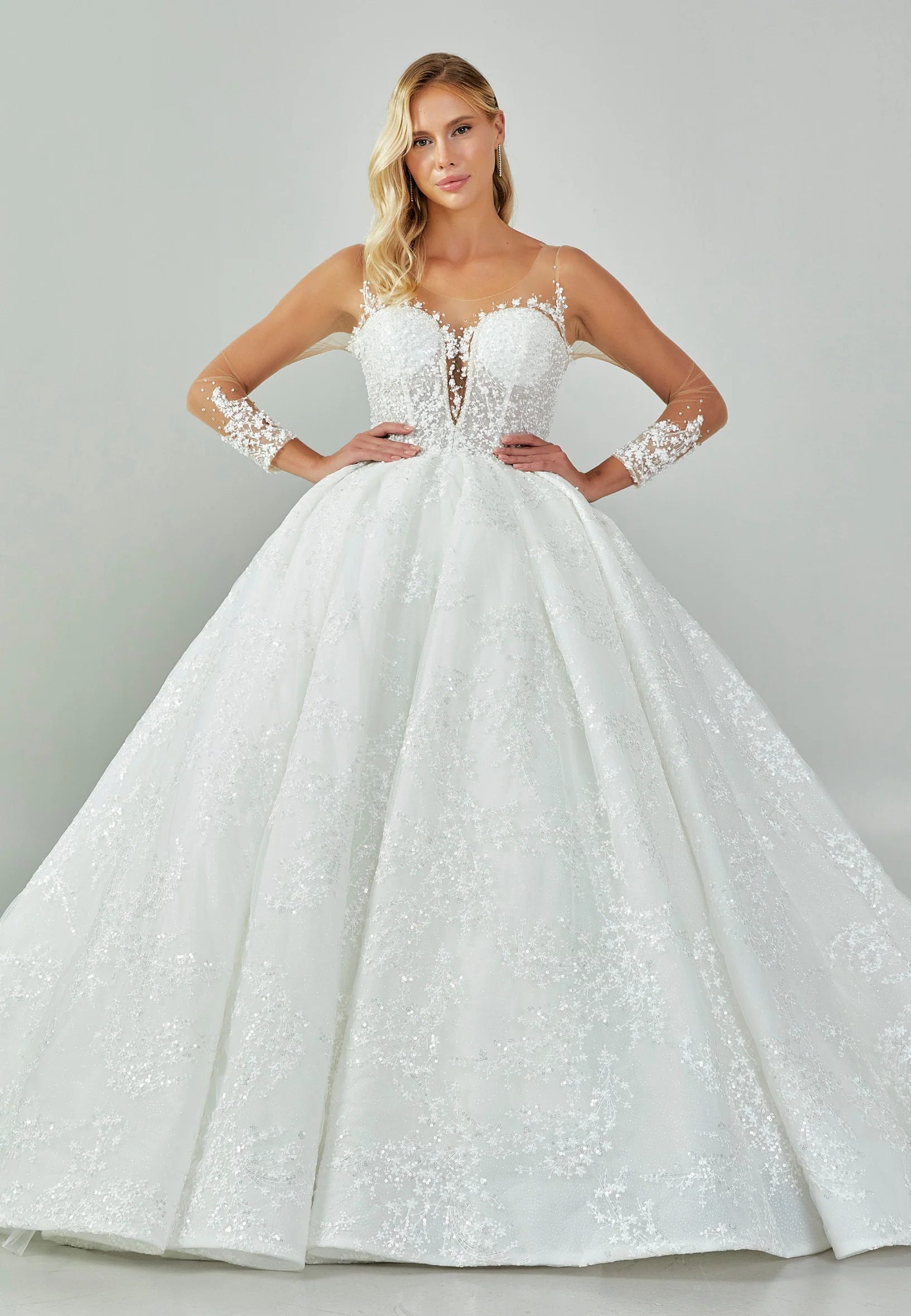 Long Sleeve Maxi Sequin Regular Wedding Dress abb23045