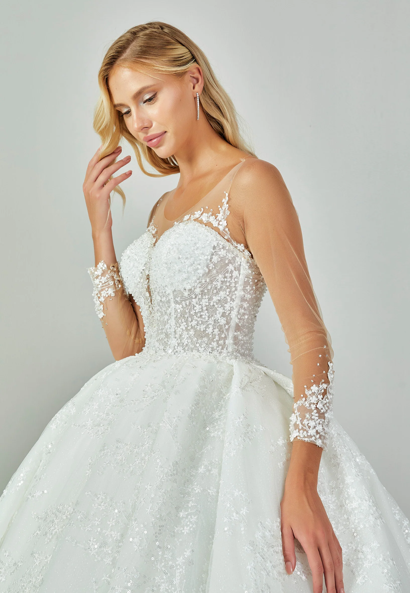 Long Sleeve Maxi Sequin Regular Wedding Dress abb23045 - Image 2