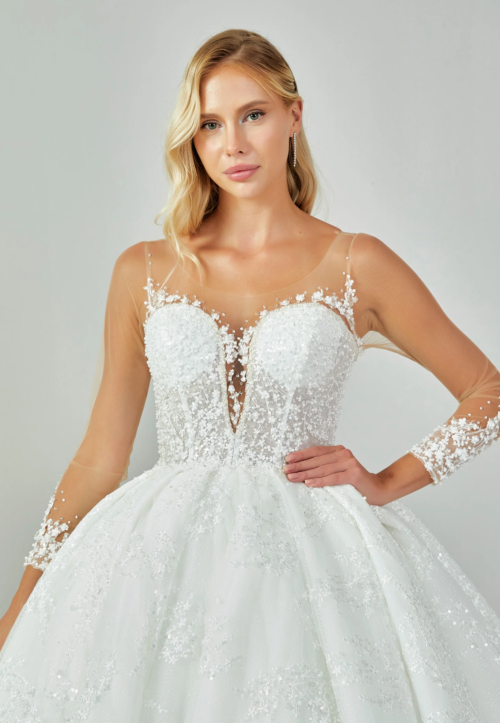 Long Sleeve Maxi Sequin Regular Wedding Dress abb23045 - Image 3