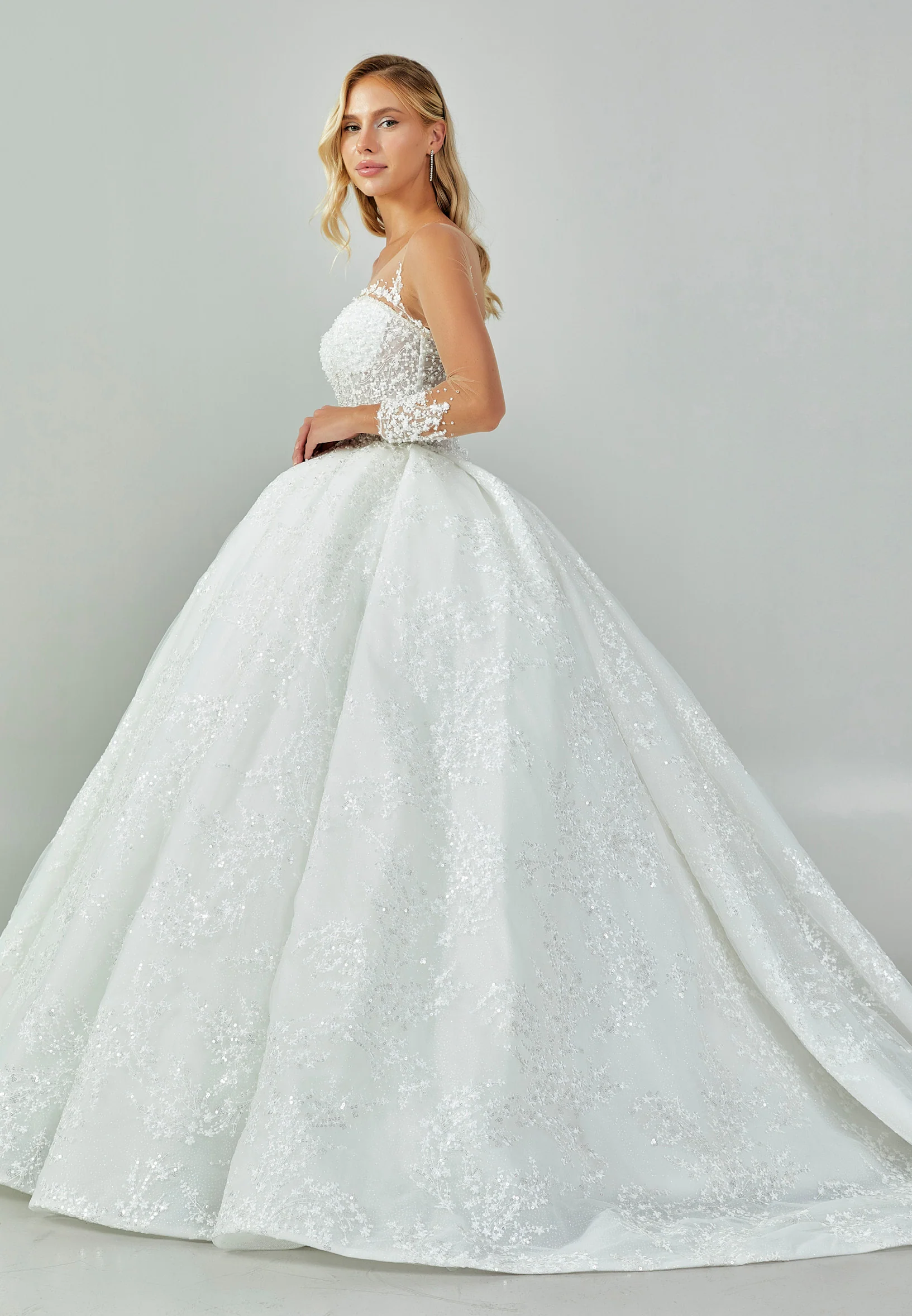 Long Sleeve Maxi Sequin Regular Wedding Dress abb23045 - Image 6