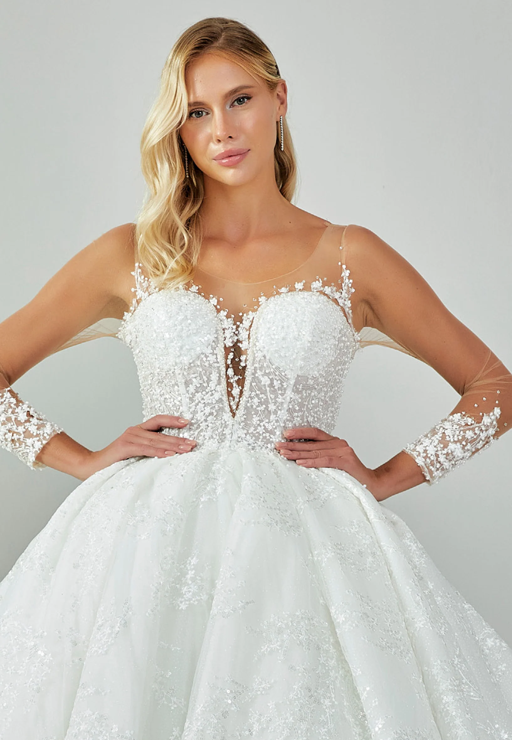 Long Sleeve Maxi Sequin Regular Wedding Dress abb23045 - Image 7