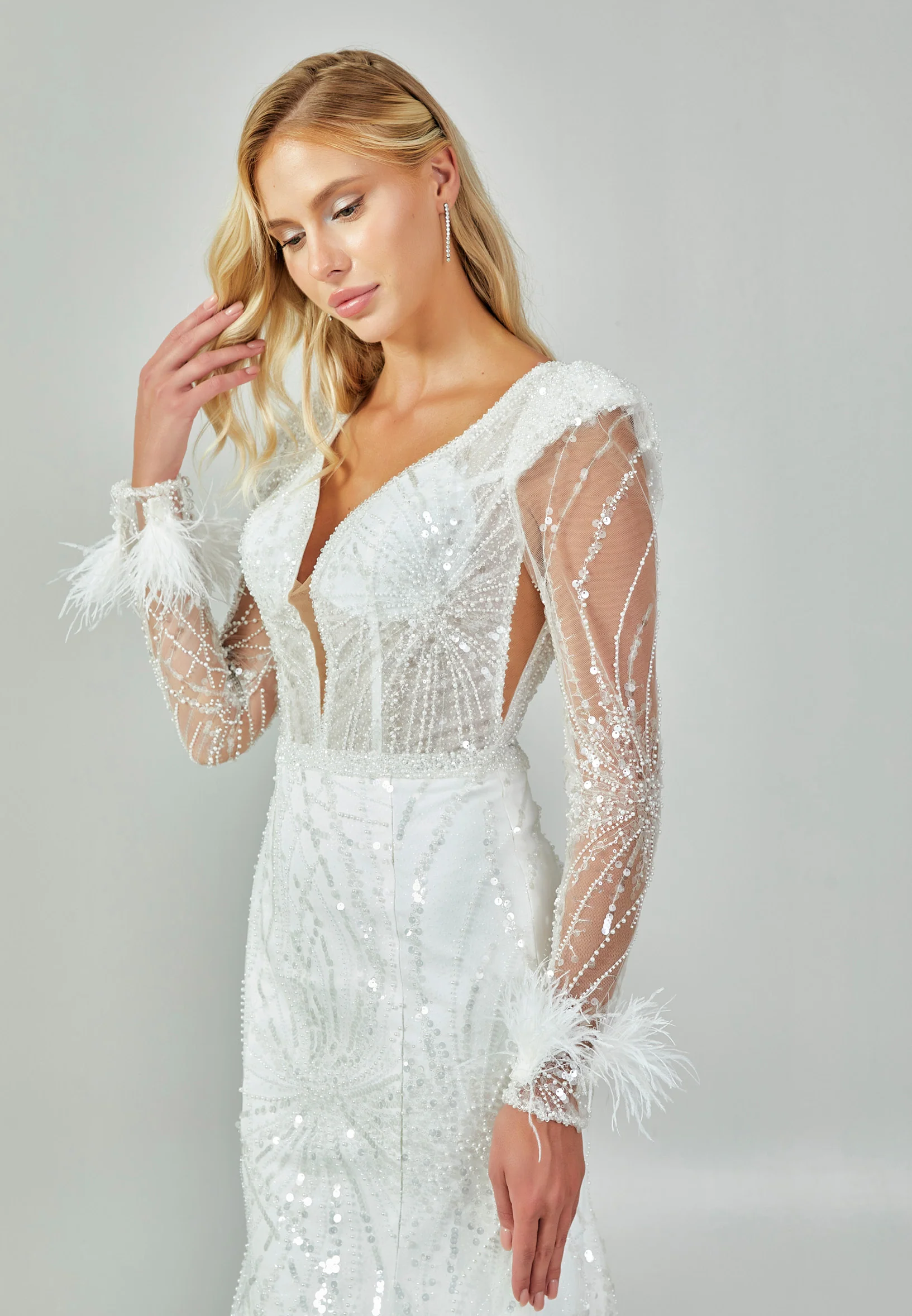 Long Sleeve Maxi Sequin Regular Wedding Dress abb23046 - Image 2