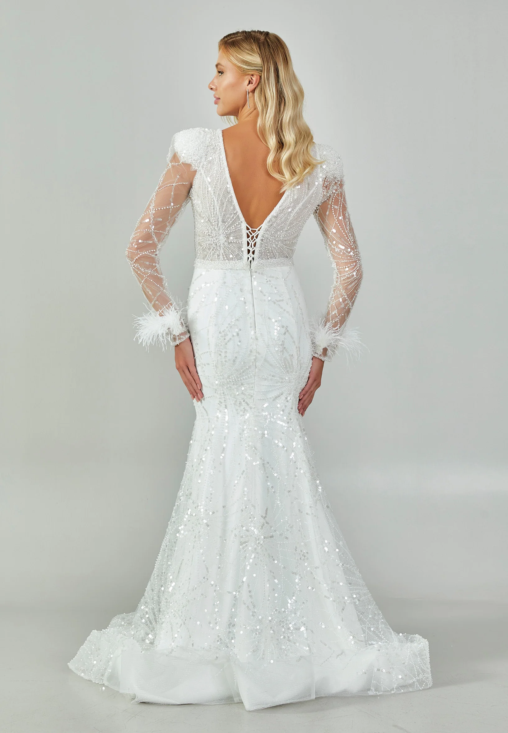 Long Sleeve Maxi Sequin Regular Wedding Dress abb23046 - Image 5