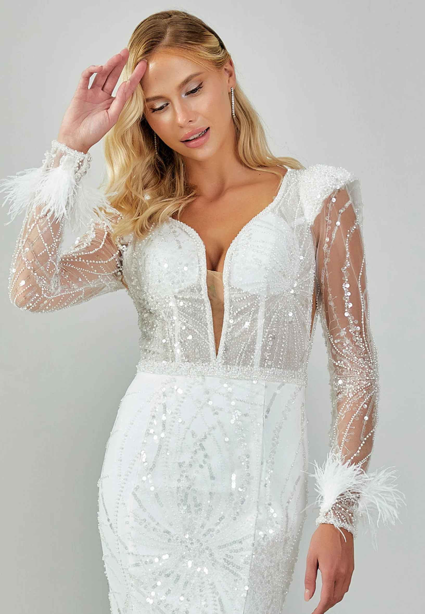 Long Sleeve Maxi Sequin Regular Wedding Dress abb23046 - Image 7