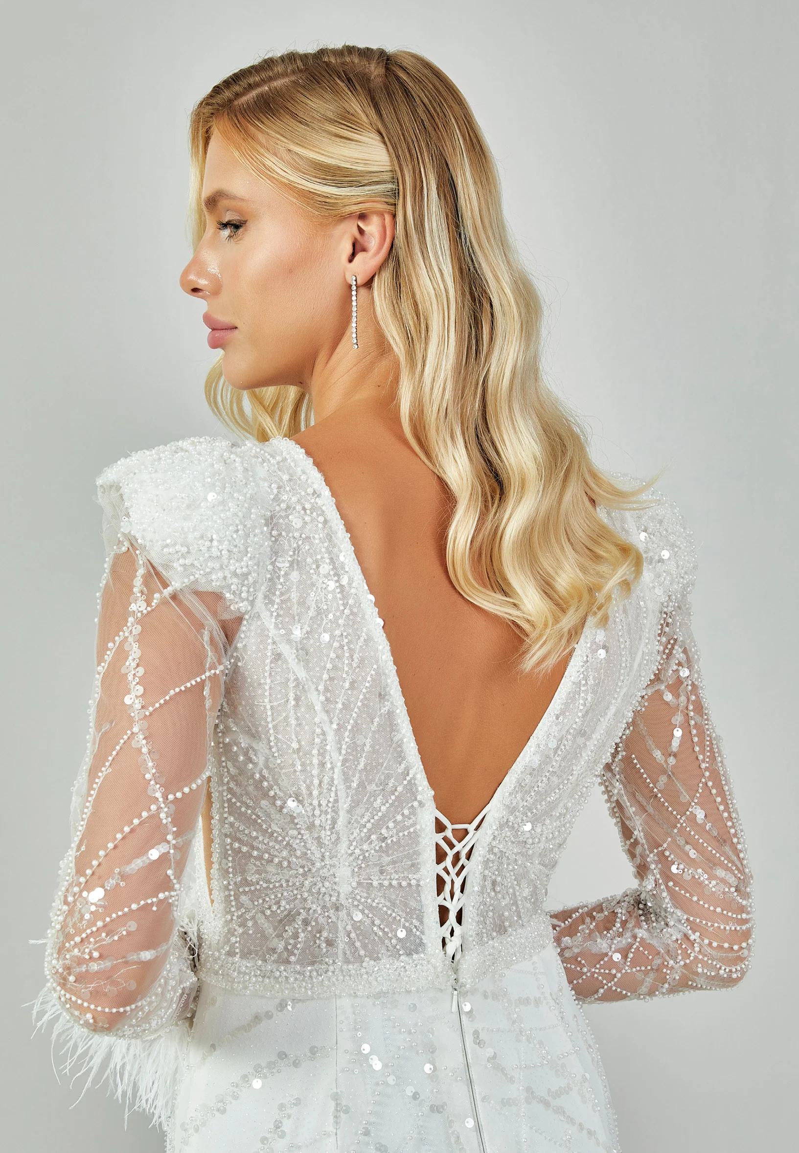 Long Sleeve Maxi Sequin Regular Wedding Dress abb23046 - Image 8