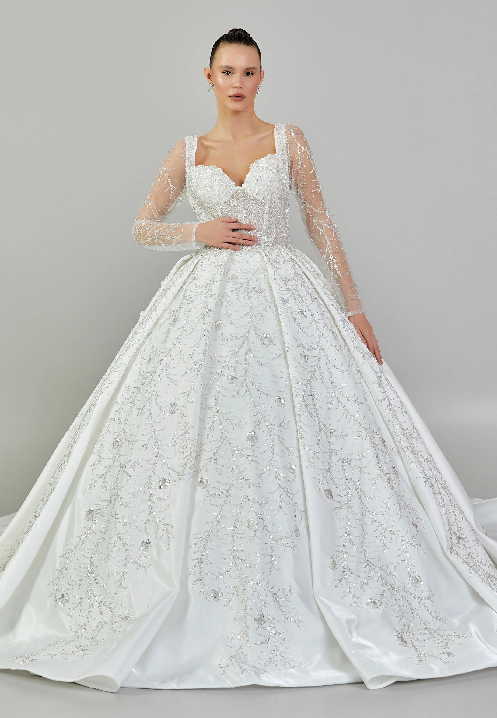 Long Sleeve Maxi Sequin Regular Wedding Dress abb23068