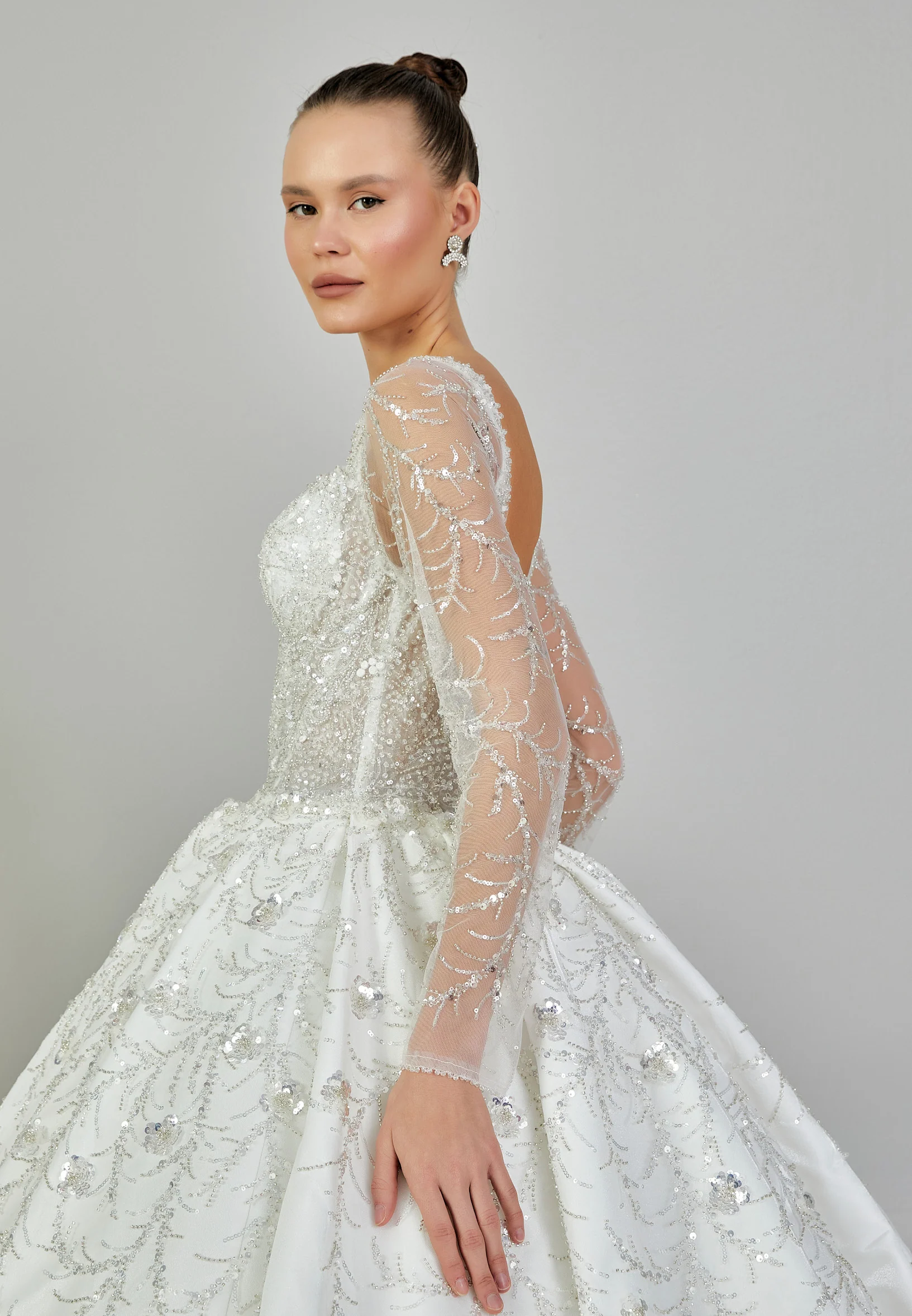 Long Sleeve Maxi Sequin Regular Wedding Dress abb23068 - Image 2