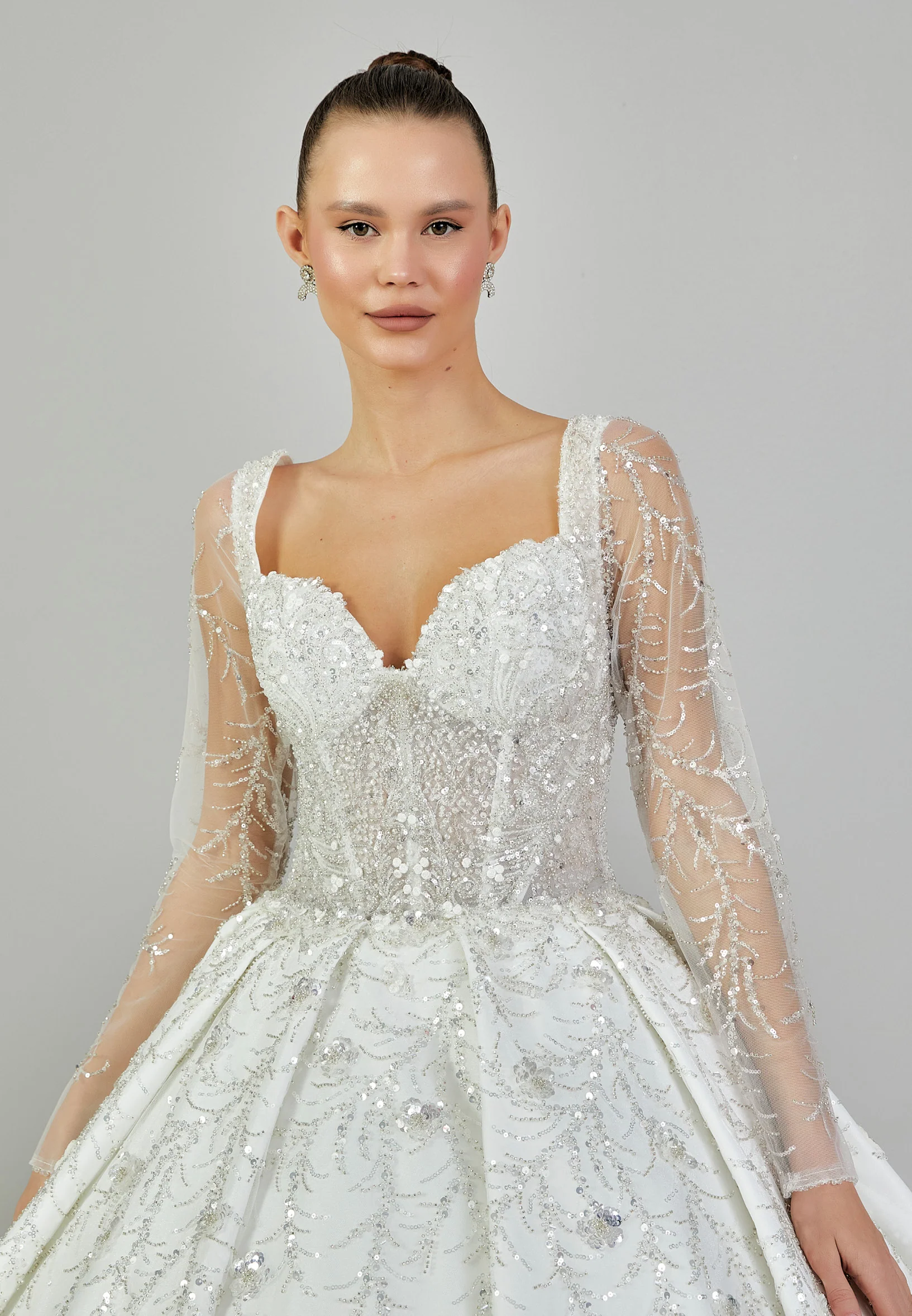 Long Sleeve Maxi Sequin Regular Wedding Dress abb23068 - Image 3