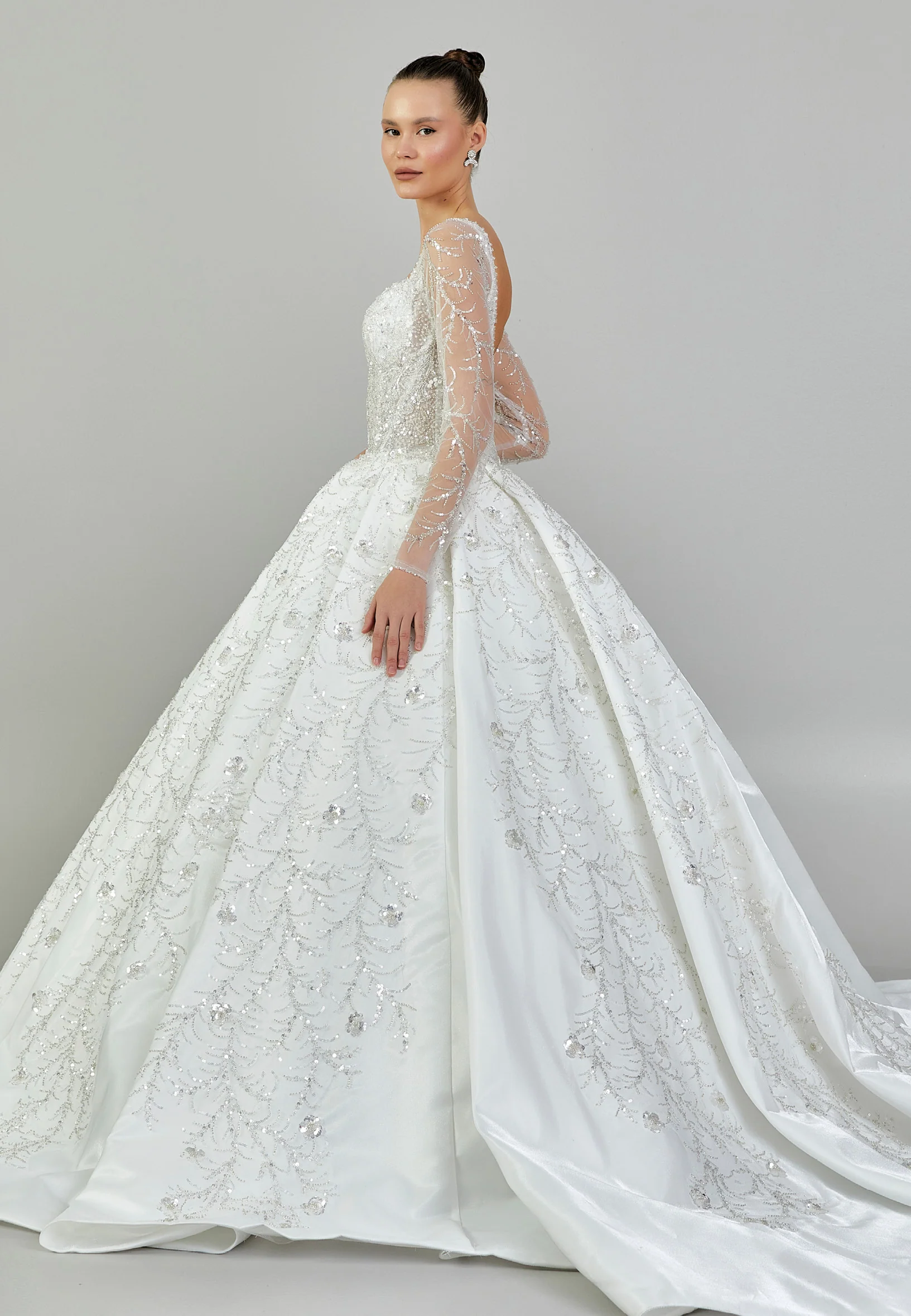 Long Sleeve Maxi Sequin Regular Wedding Dress abb23068 - Image 6