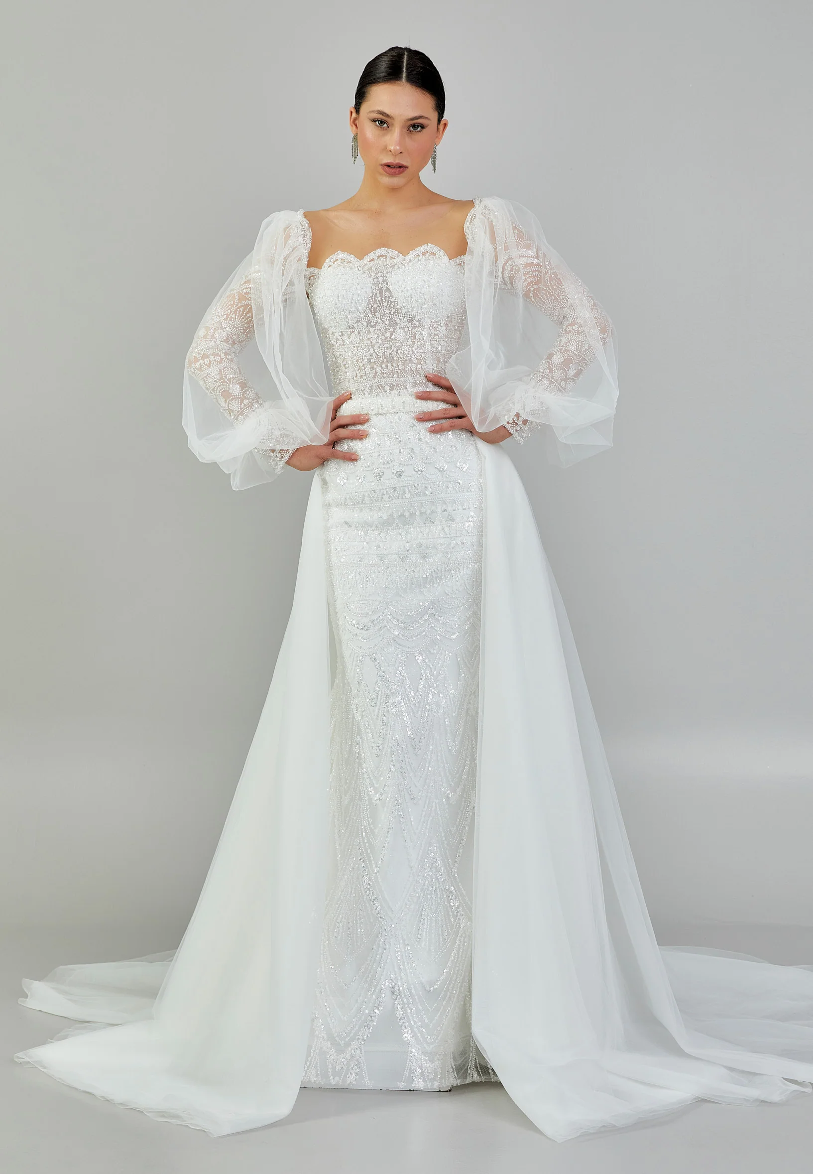 Long Sleeve Maxi Sequin Regular Wedding Dress abb23075