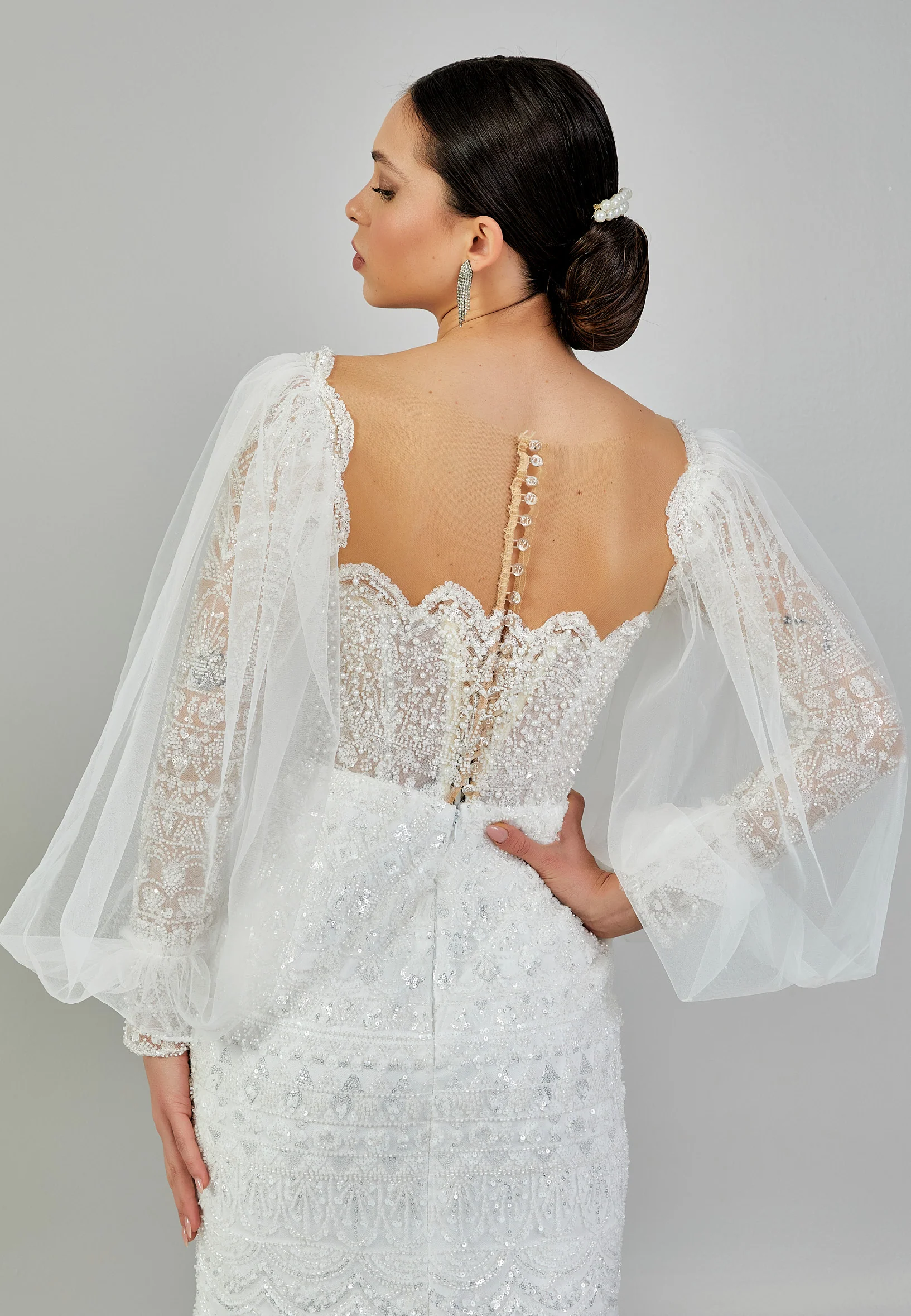 Long Sleeve Maxi Sequin Regular Wedding Dress abb23075 - Image 8