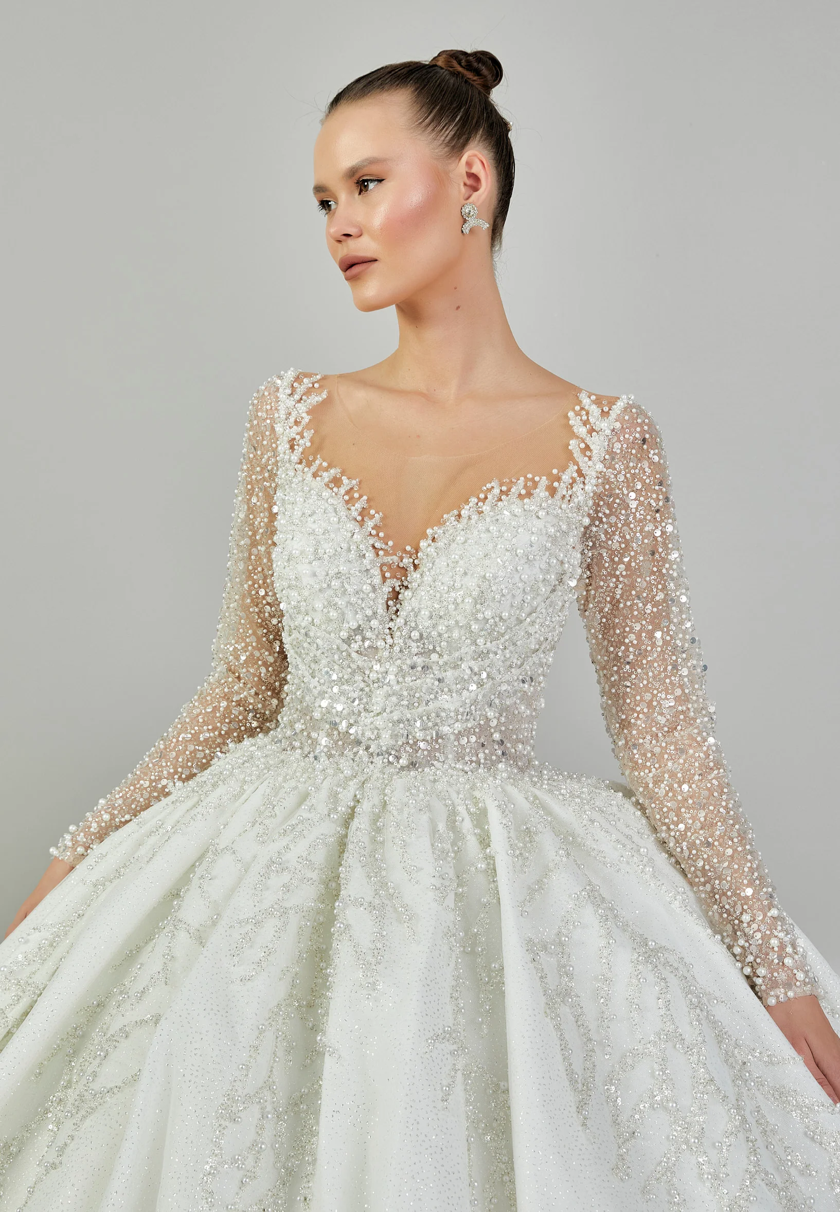 Long Sleeve Maxi Sequin Regular Wedding Dress abb23076 - Image 3