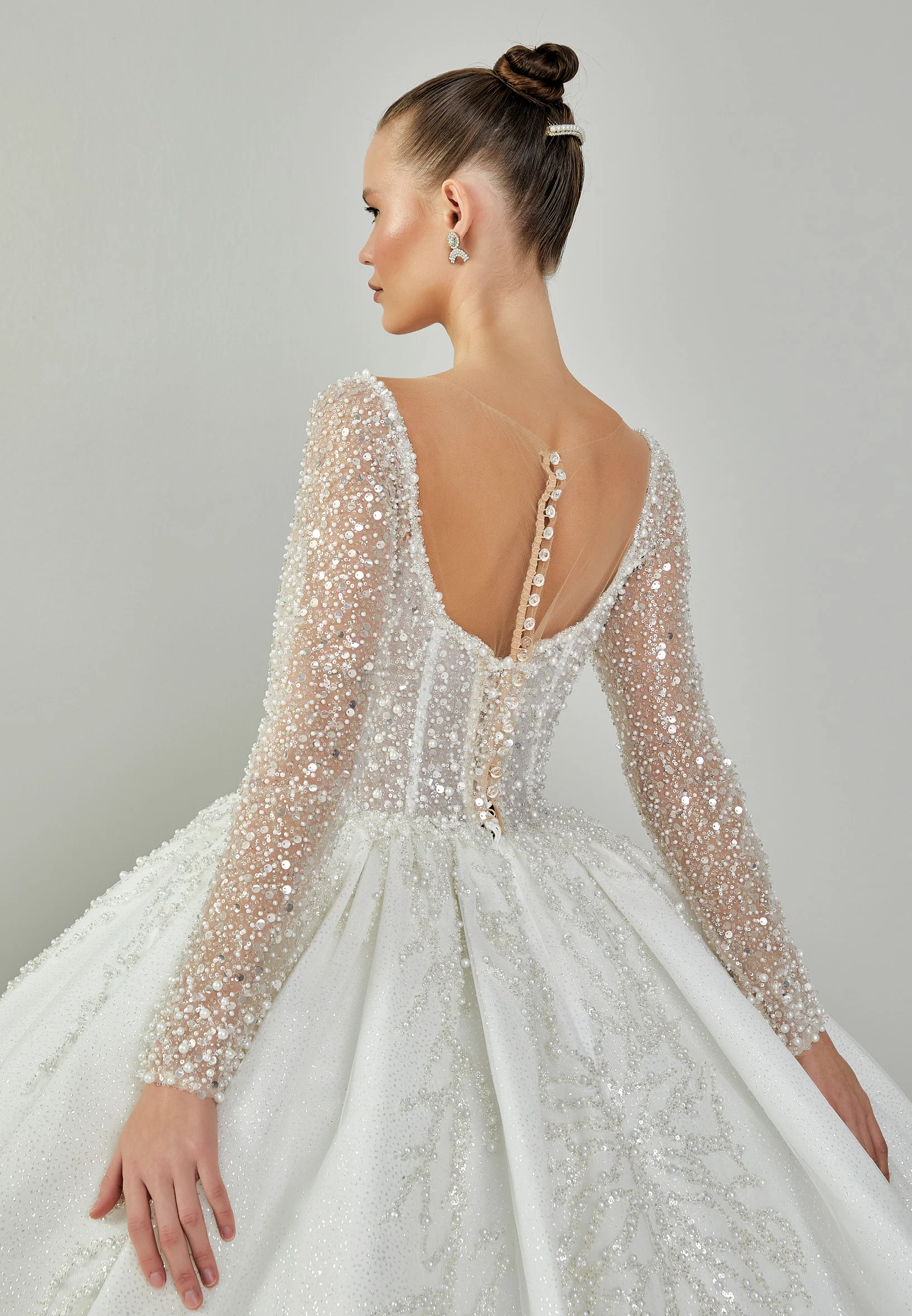 Long Sleeve Maxi Sequin Regular Wedding Dress abb23076 - Image 8