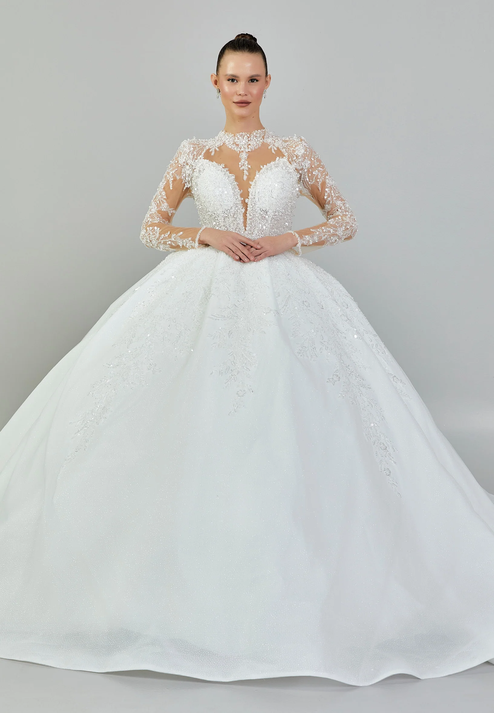 Long Sleeve Maxi Sequin Regular Wedding Dress abb24001