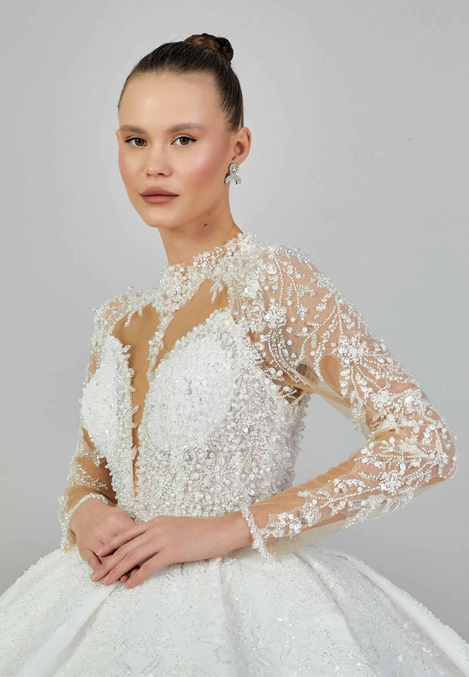 Long Sleeve Maxi Sequin Regular Wedding Dress abb24001 - Image 2