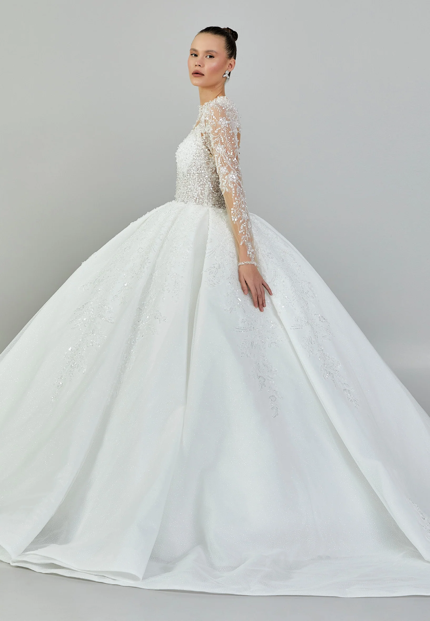 Long Sleeve Maxi Sequin Regular Wedding Dress abb24001 - Image 6