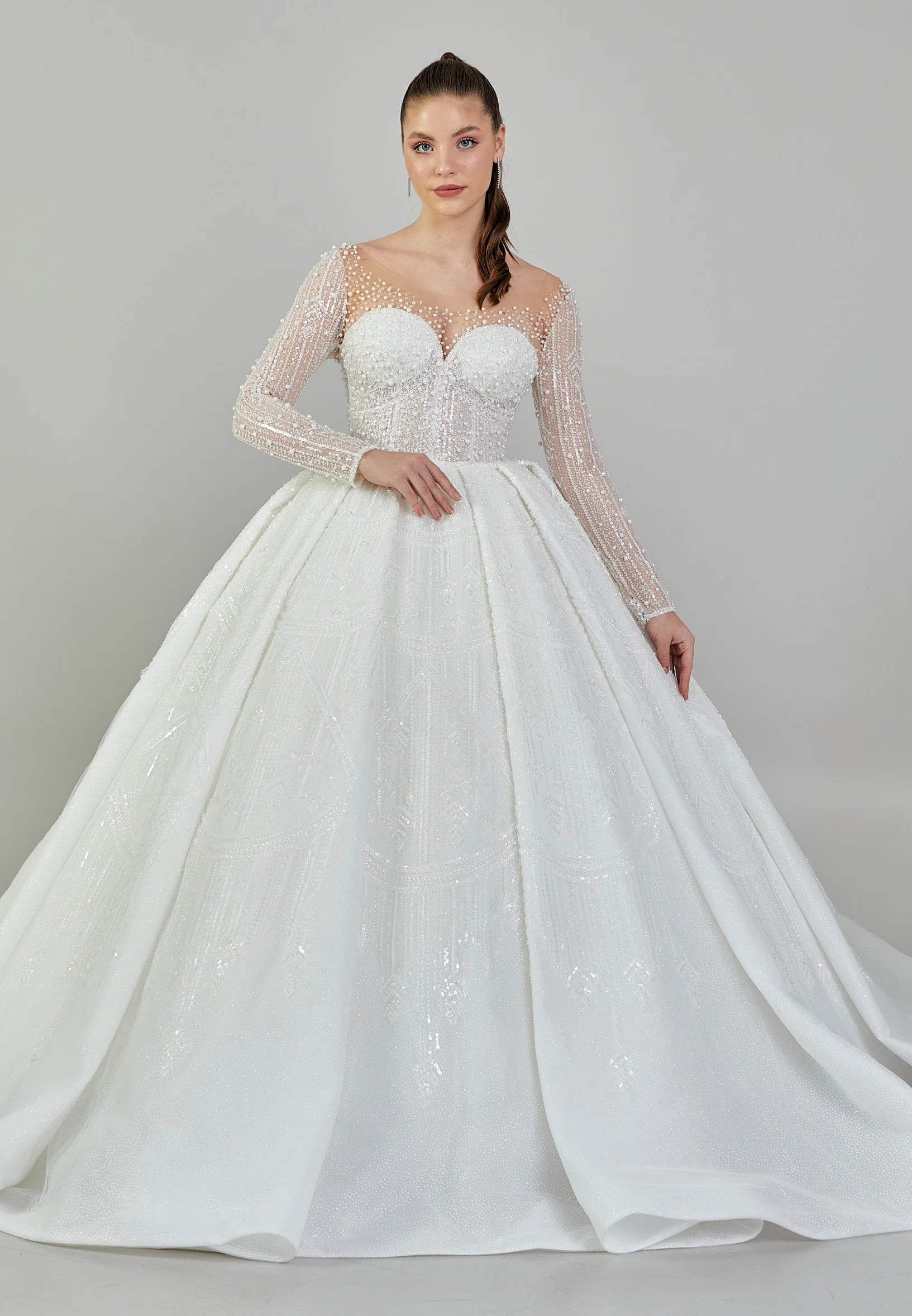 Long Sleeve Maxi Sequin Regular Wedding Dress abb24004
