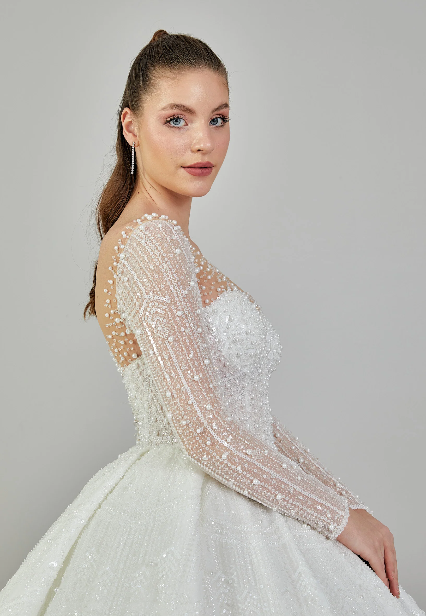 Long Sleeve Maxi Sequin Regular Wedding Dress abb24004 - Image 2