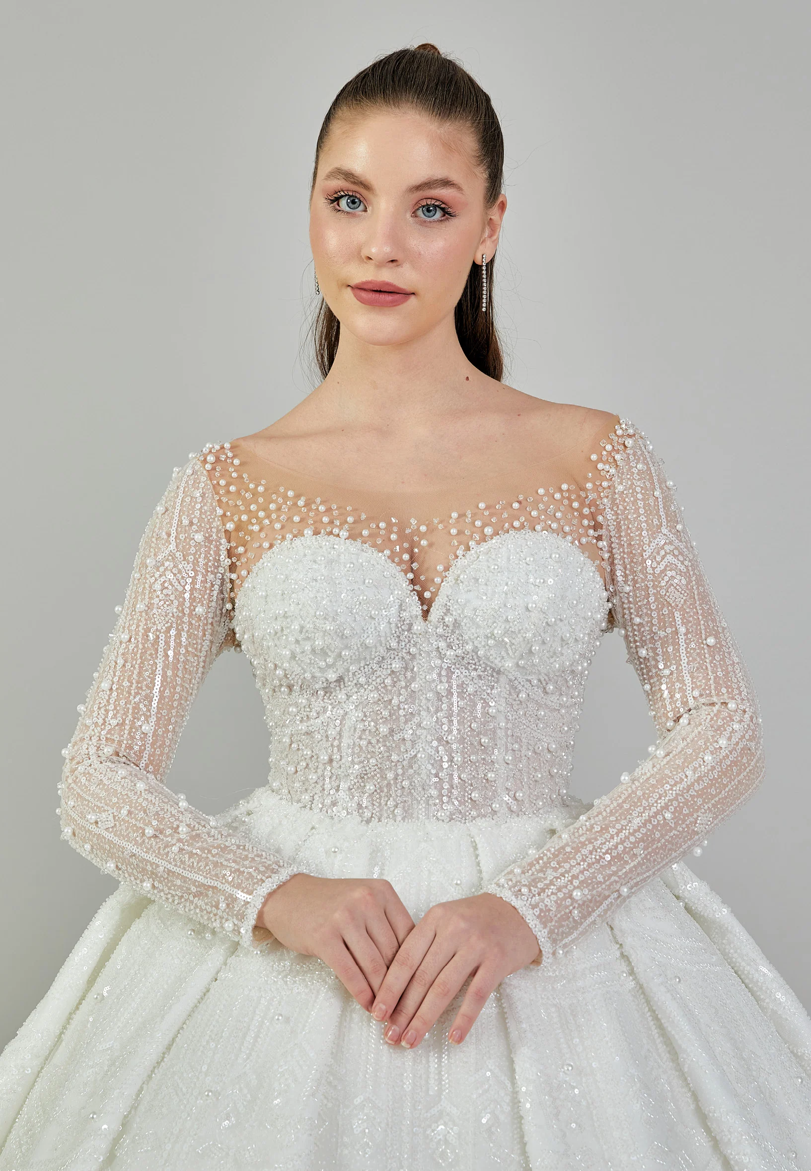 Long Sleeve Maxi Sequin Regular Wedding Dress abb24004 - Image 3