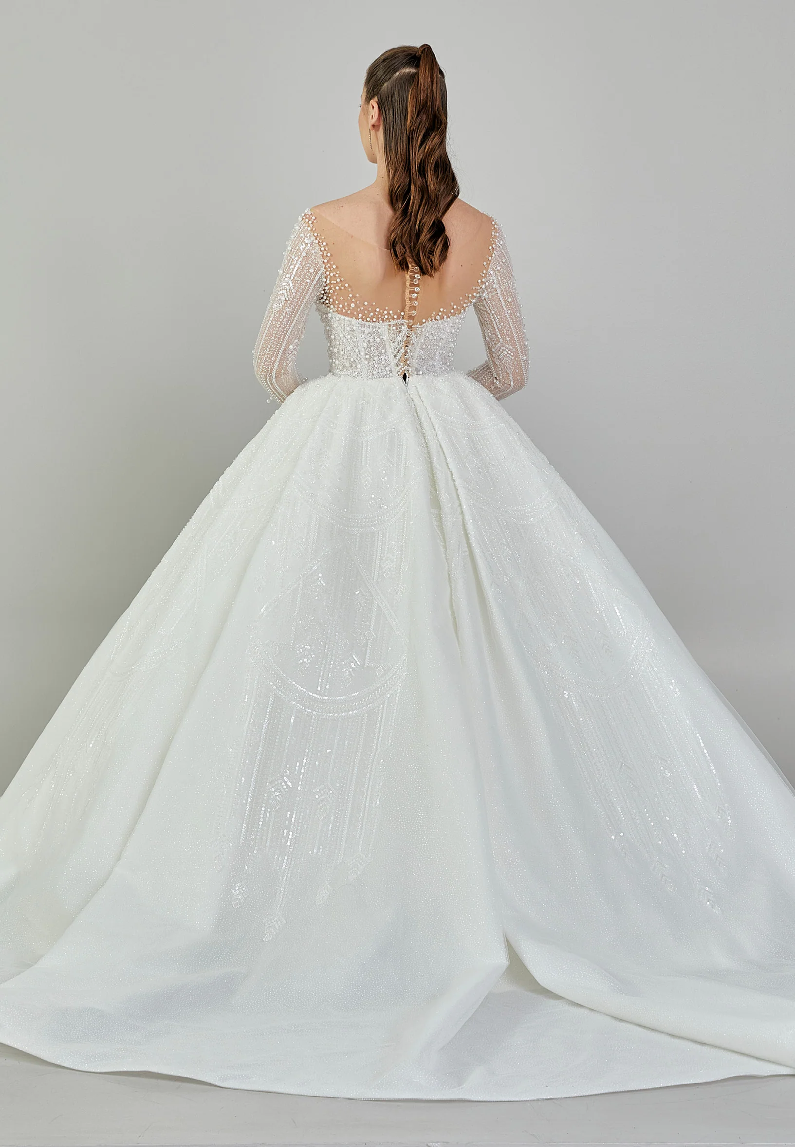 Long Sleeve Maxi Sequin Regular Wedding Dress abb24004 - Image 5