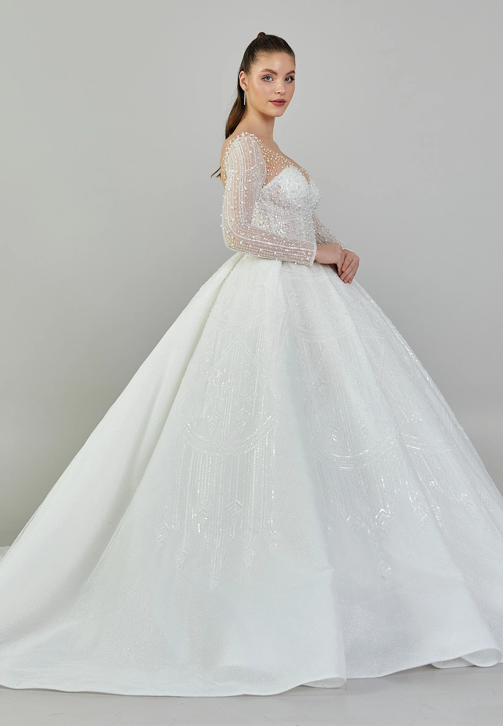Long Sleeve Maxi Sequin Regular Wedding Dress abb24004 - Image 6