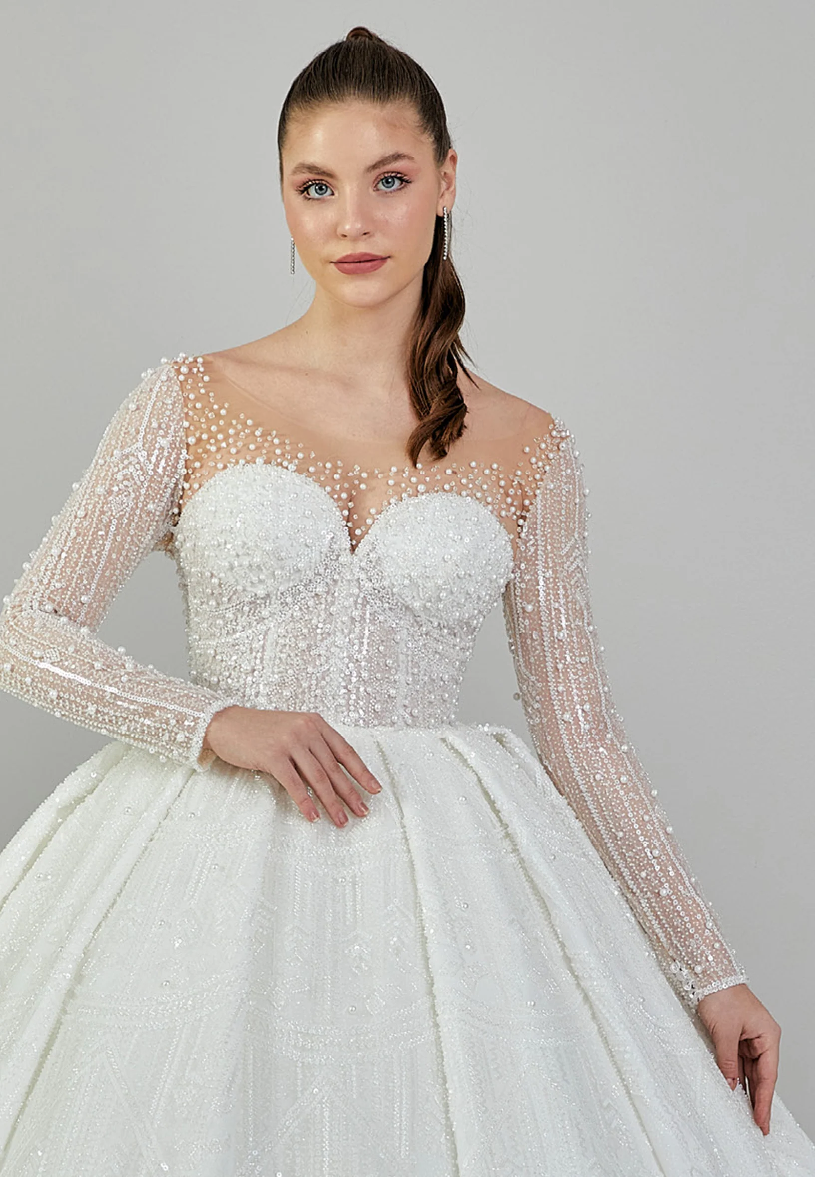Long Sleeve Maxi Sequin Regular Wedding Dress abb24004 - Image 7
